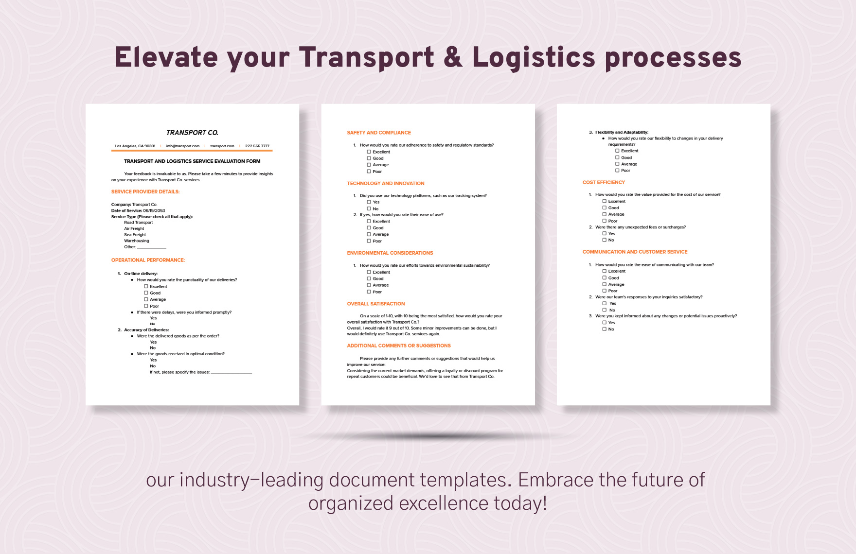 Transport and Logistics Service Evaluation Form Template