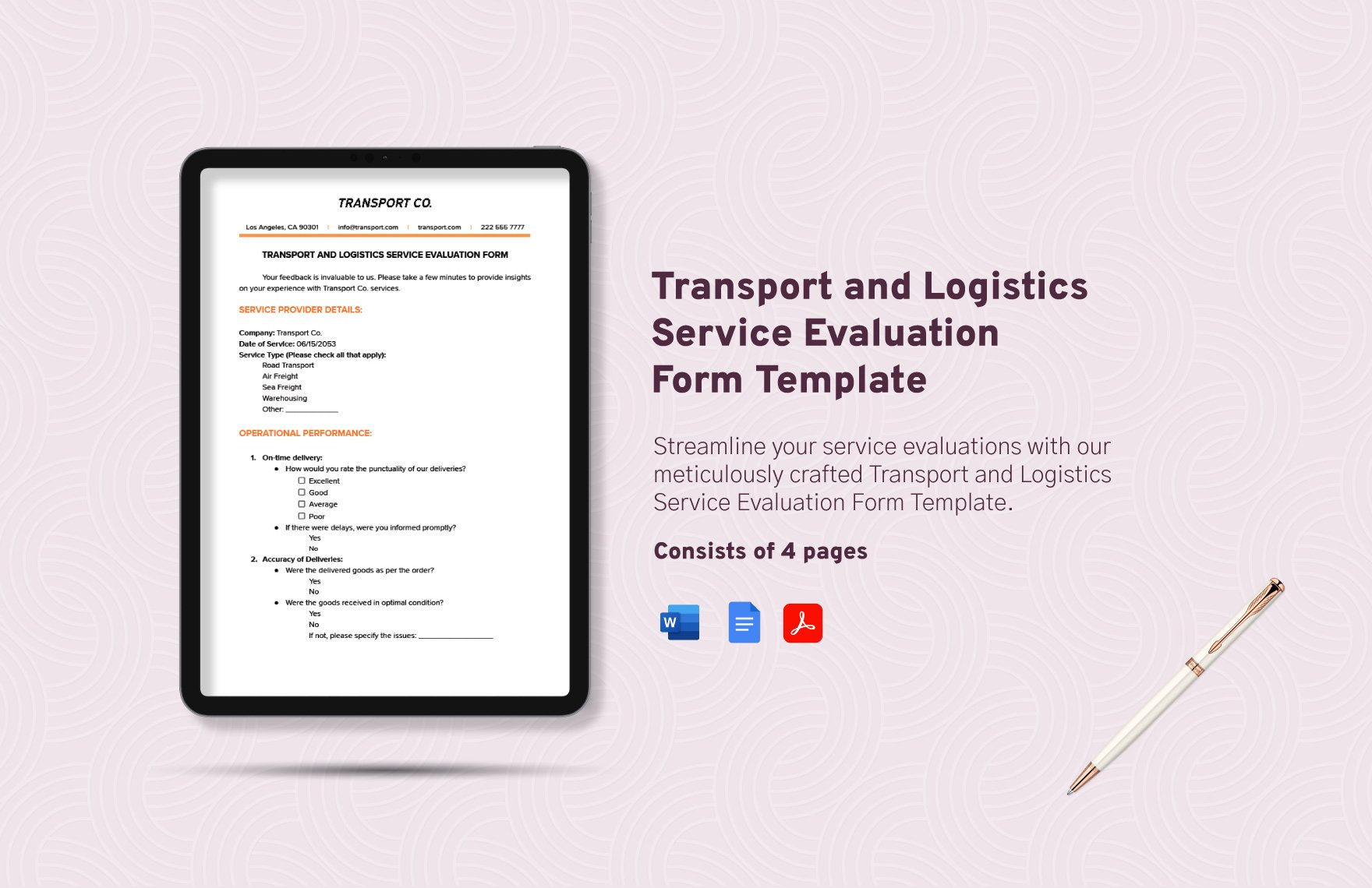 Transport and Logistics Service Evaluation Form Template in Word, Google Docs, PDF