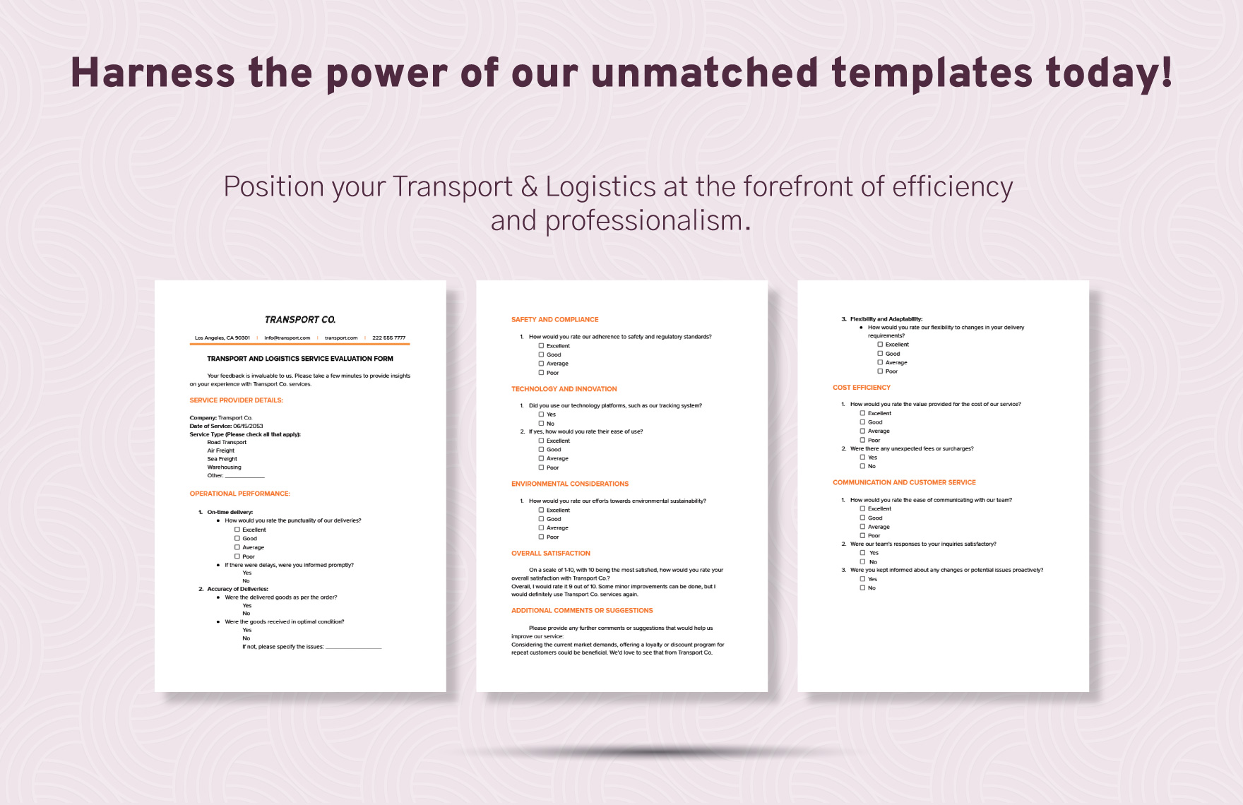 Transport and Logistics Service Evaluation Form Template