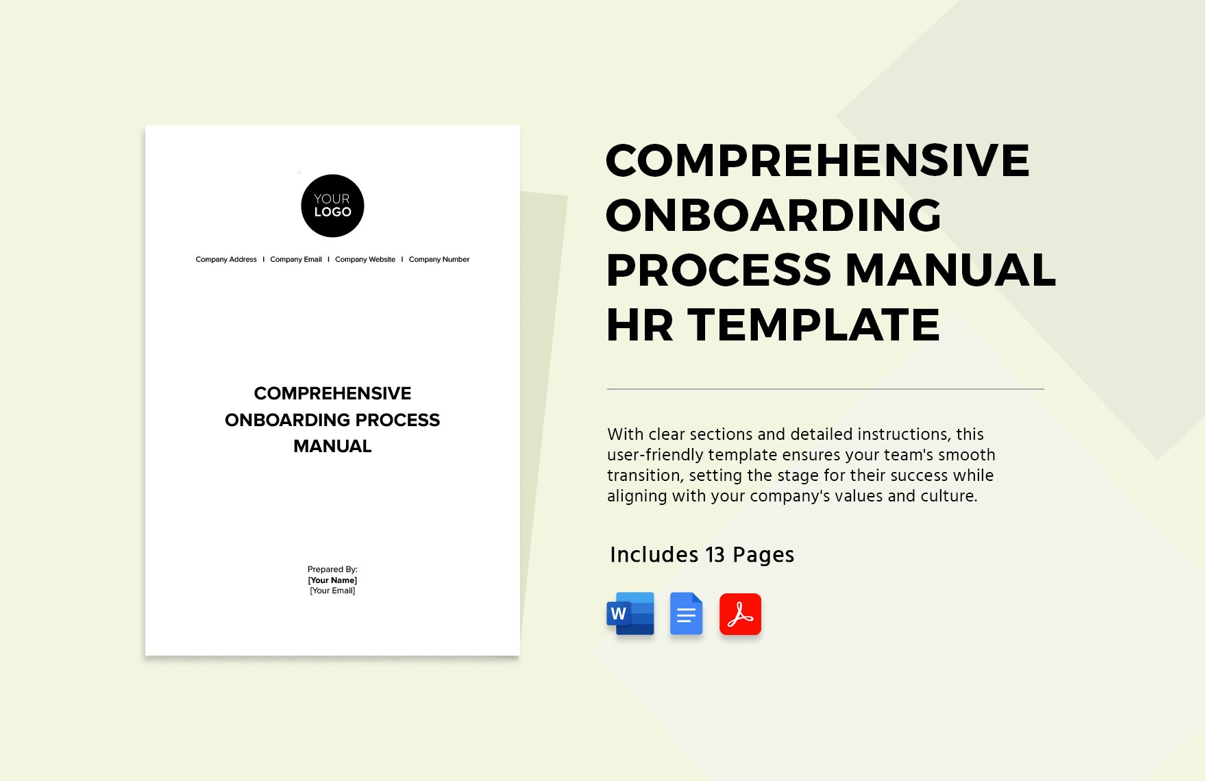Comprehensive Onboarding Process Manual HR Template in Word, Google Docs, PDF