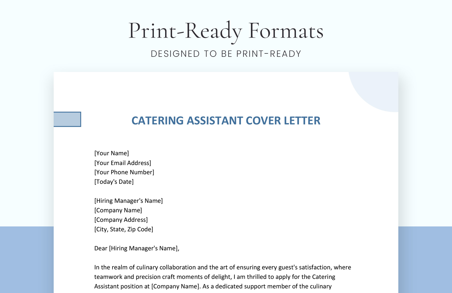Catering Assistant Cover Letter