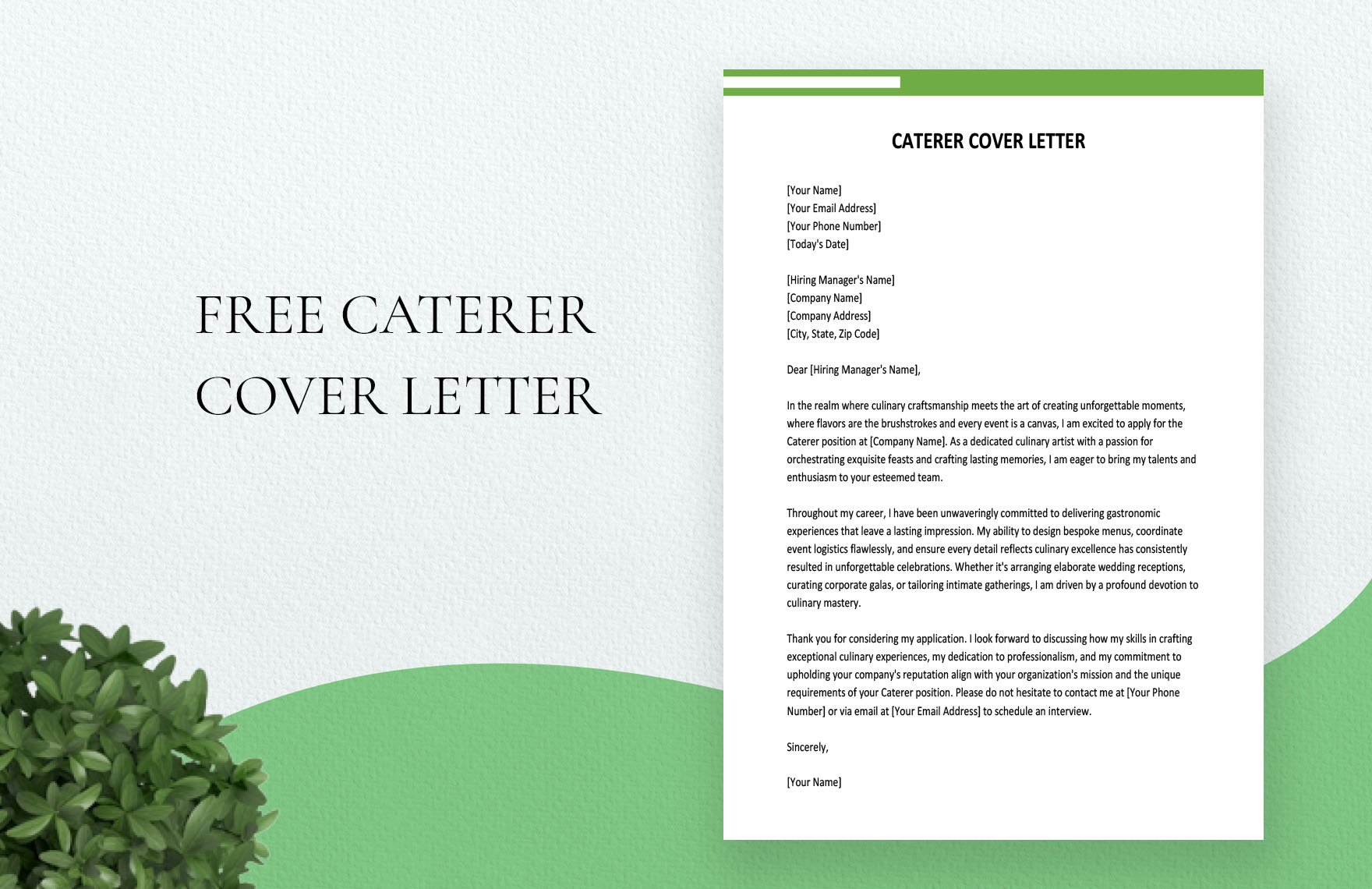 Caterer Cover Letter