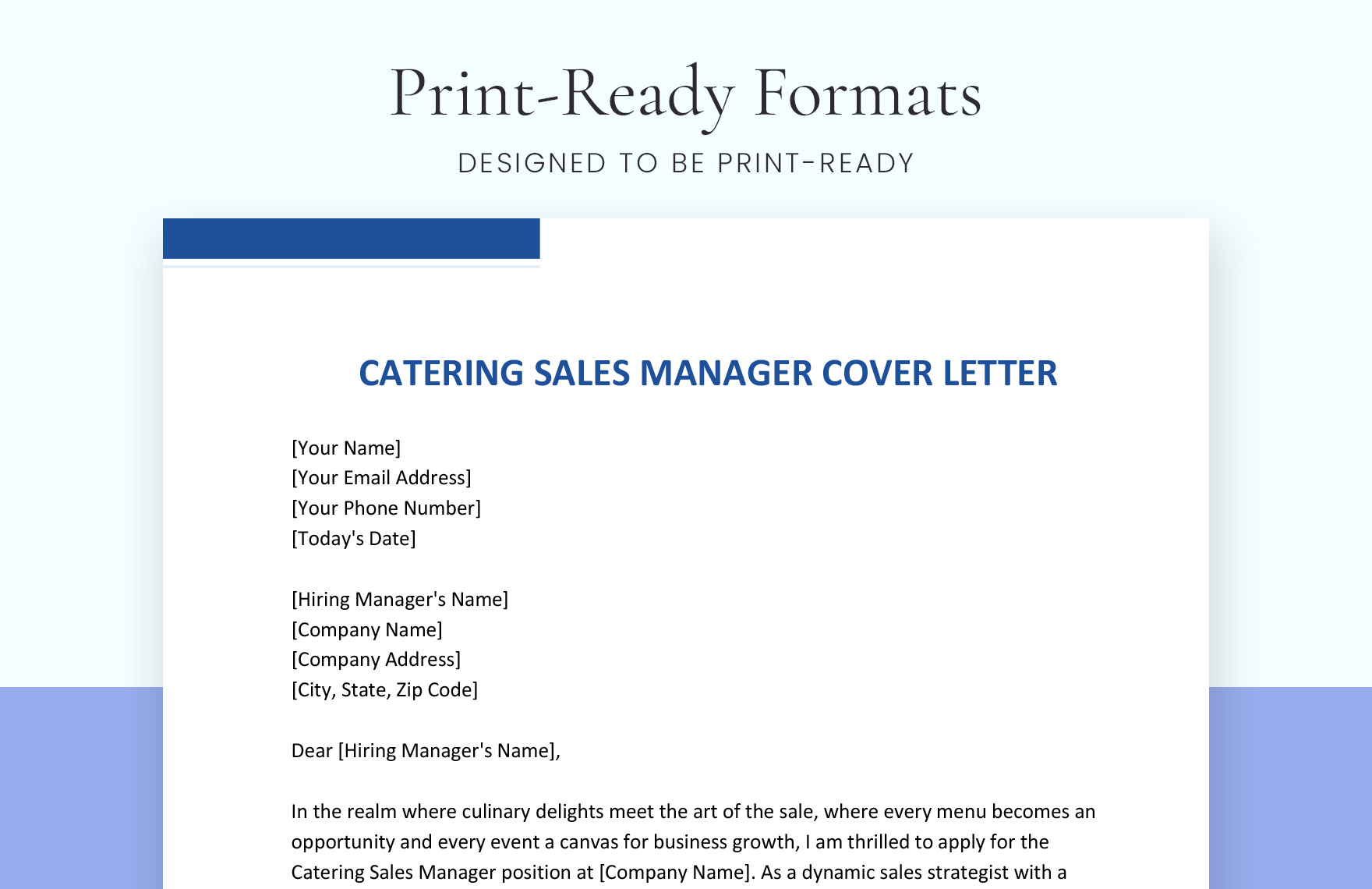 Catering Sales Manager Cover Letter
