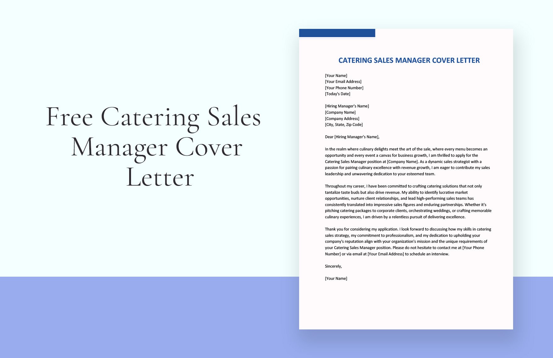 Catering Sales Manager Cover Letter
