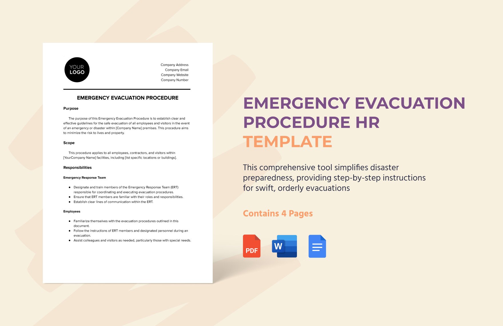 Emergency Evacuation Procedure HR Template in Word, Google Docs, PDF