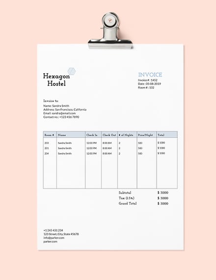 Hexagon Hostel Invoice Template