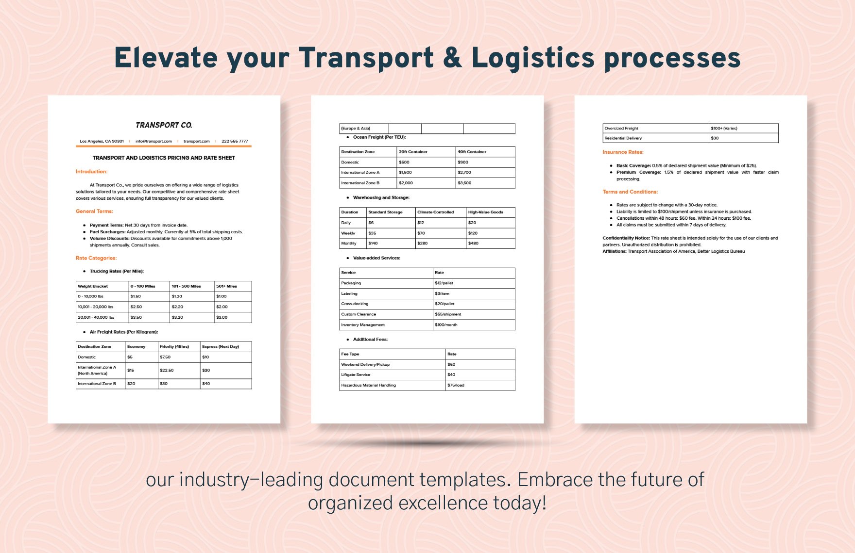 Transport and Logistics Pricing and Rate Sheet Template