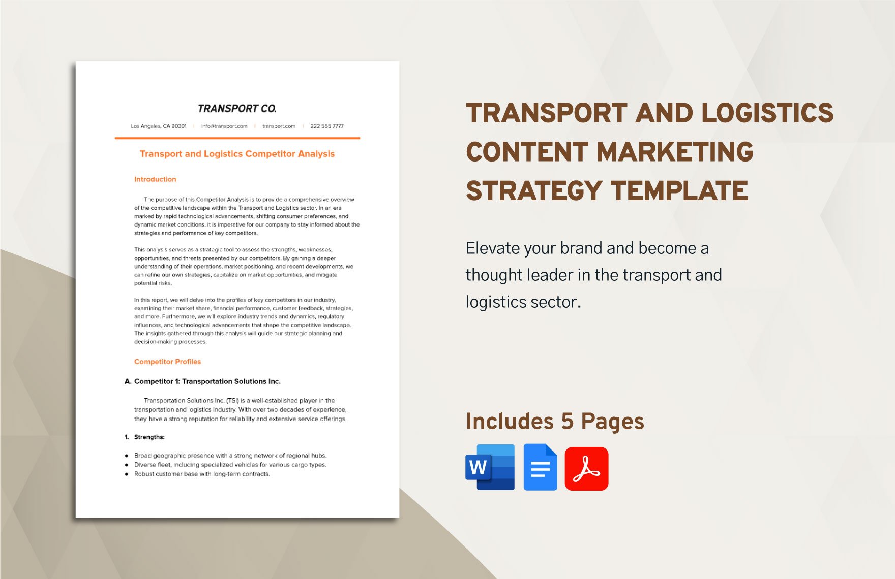 Transport and Logistics Content Marketing Strategy Template