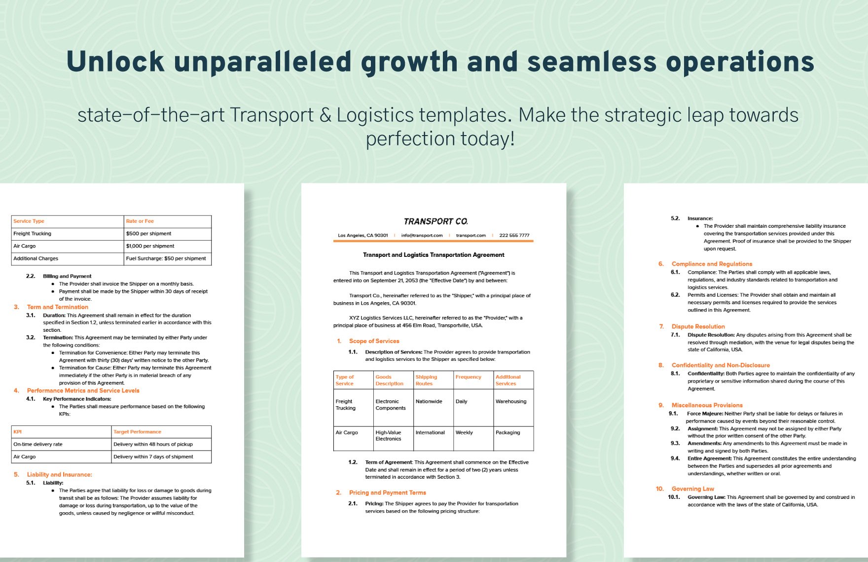 Transport and Logistics Transportation Agreement Template