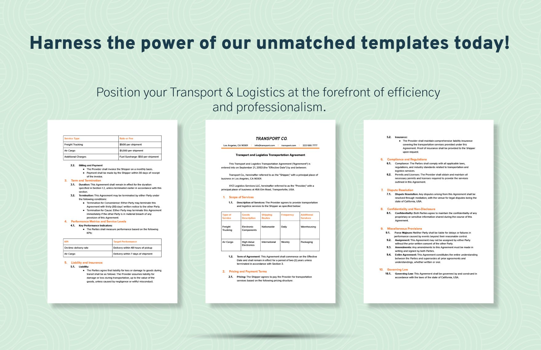 Transport and Logistics Transportation Agreement Template