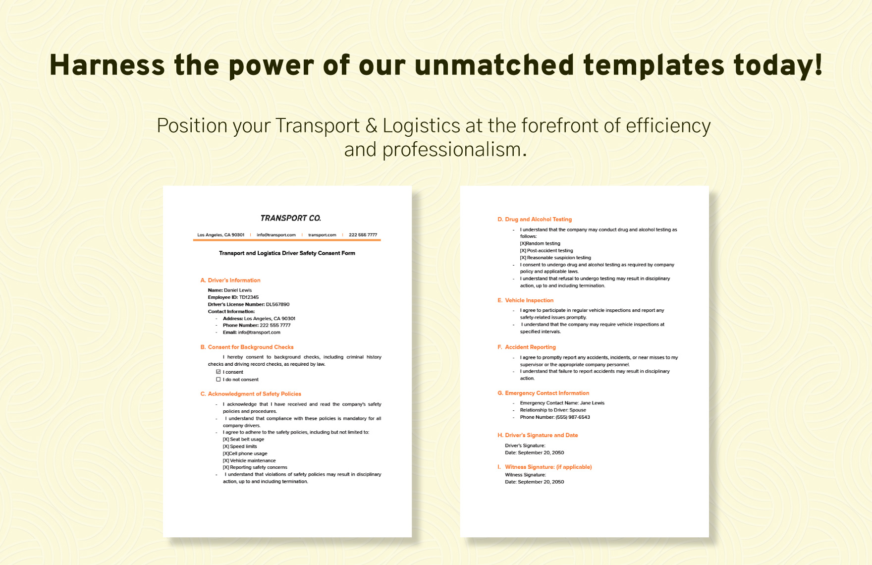 Transport and Logistics Driver Safety Consent Form Template