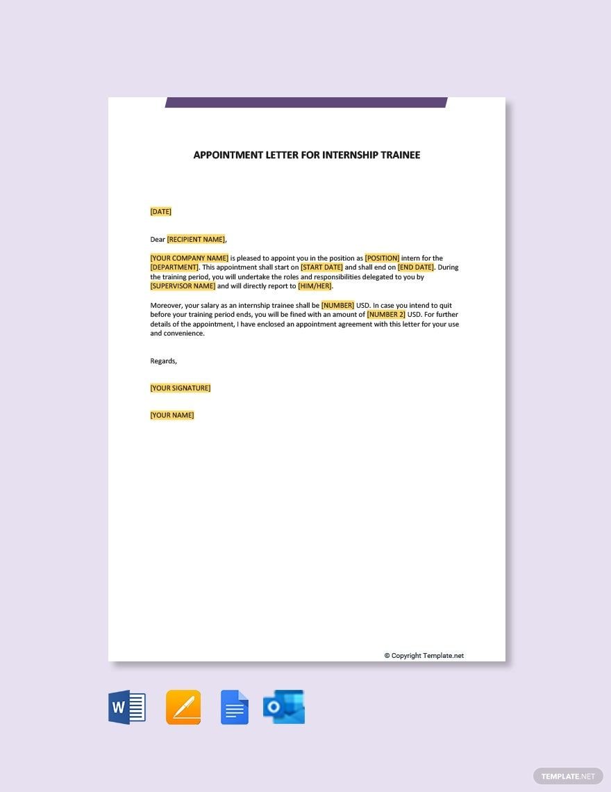 Appointment Letter For Internship Trainee Template