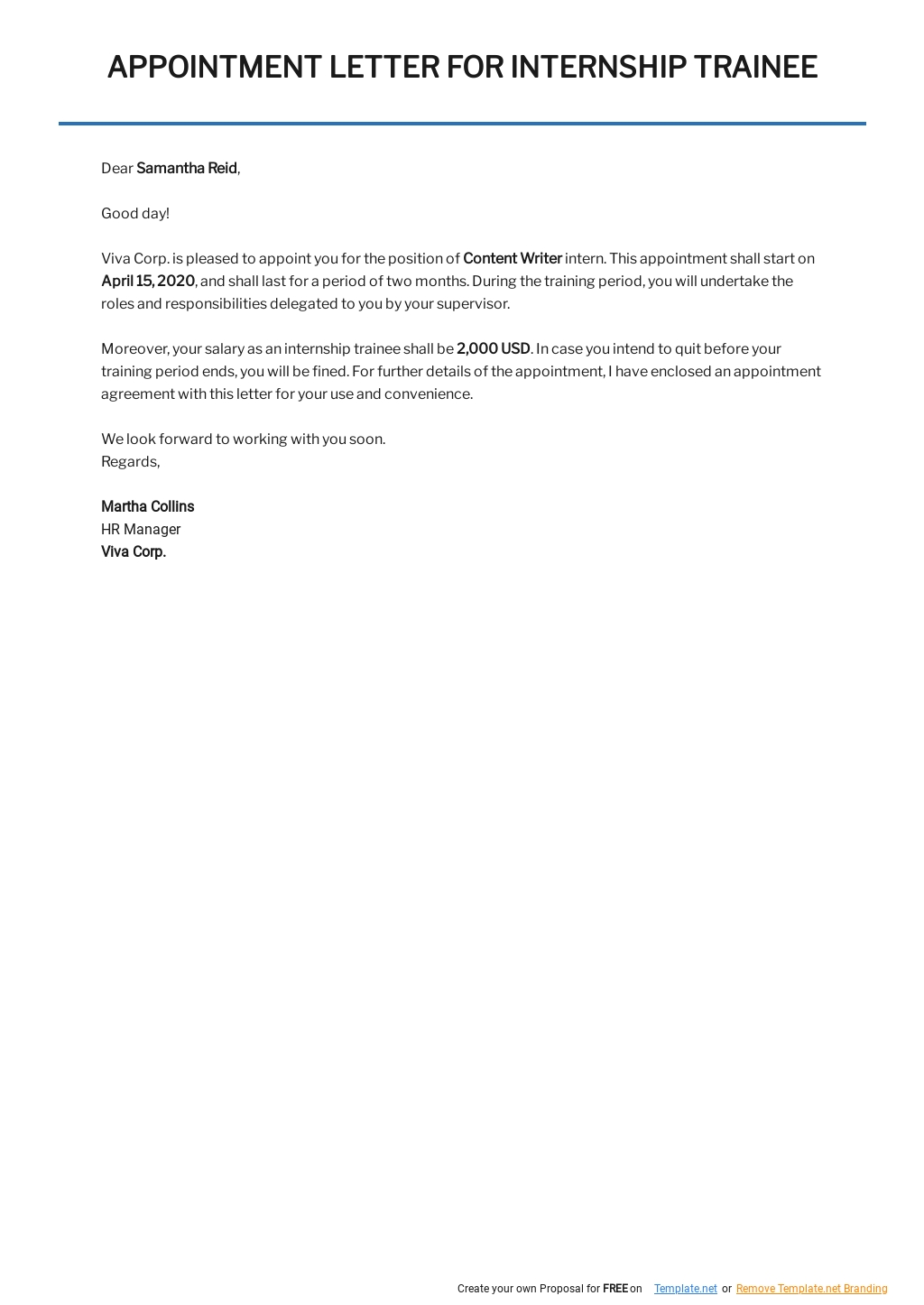 Trainee Engineer Appointment Letter Template - Google Docs, Word ...