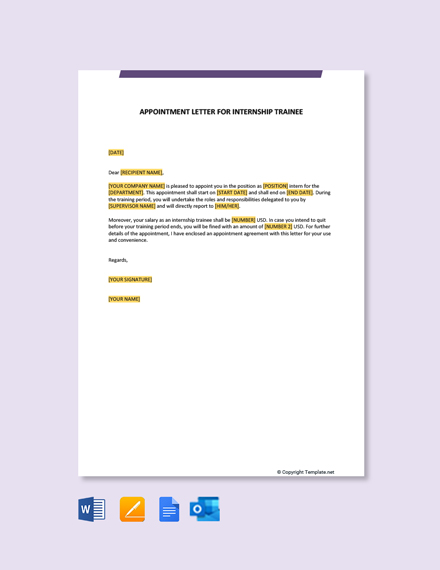 FREE Internship Appointment Letter template - Word (DOC) | Google Docs ...