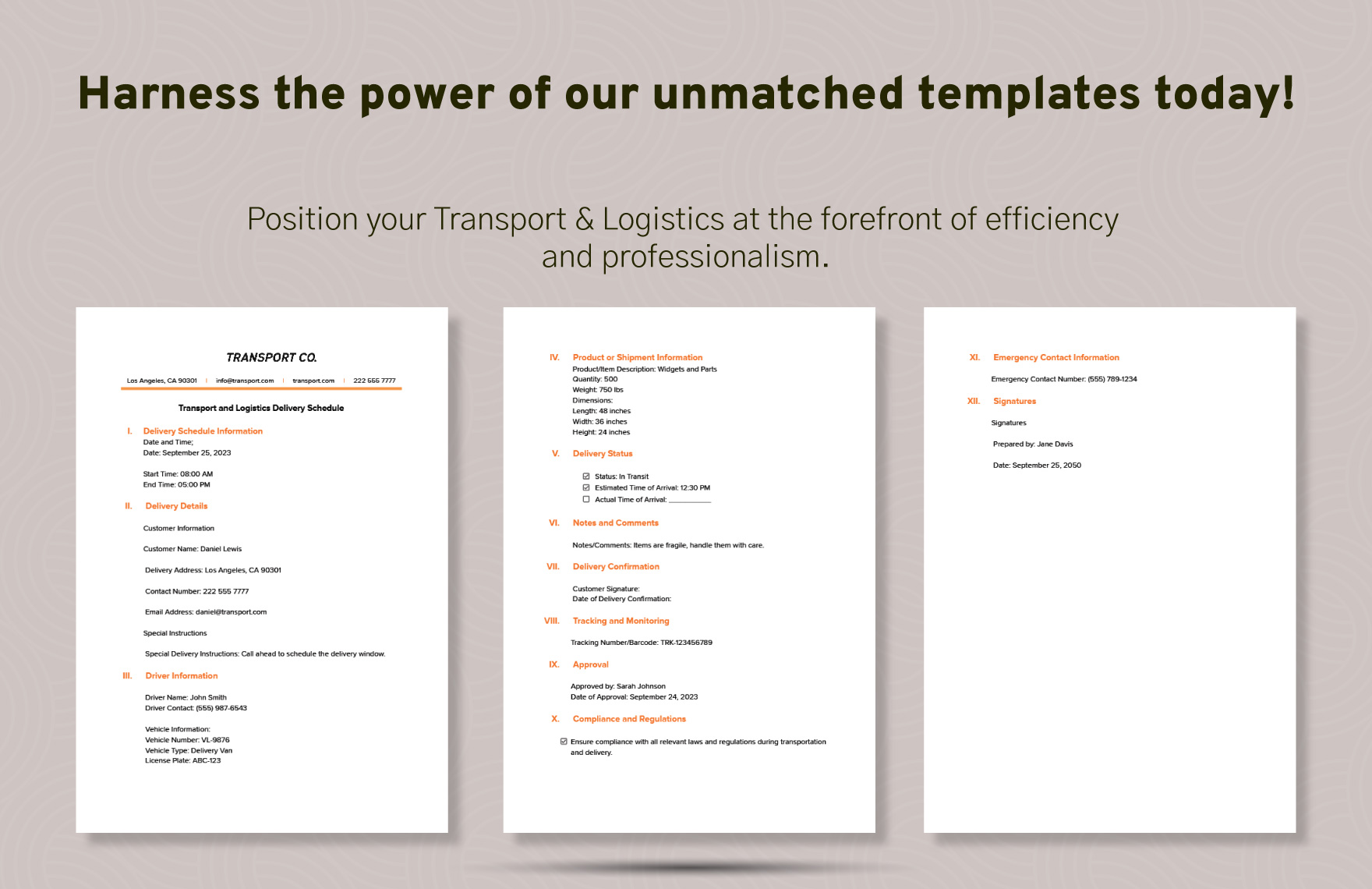 Transport and Logistics Delivery Schedule Template