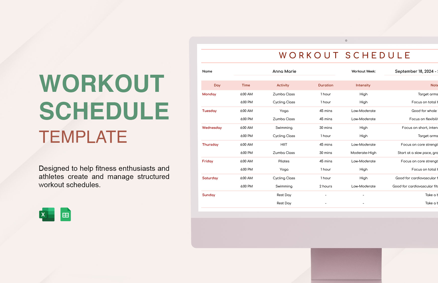 Workout Schedule Template