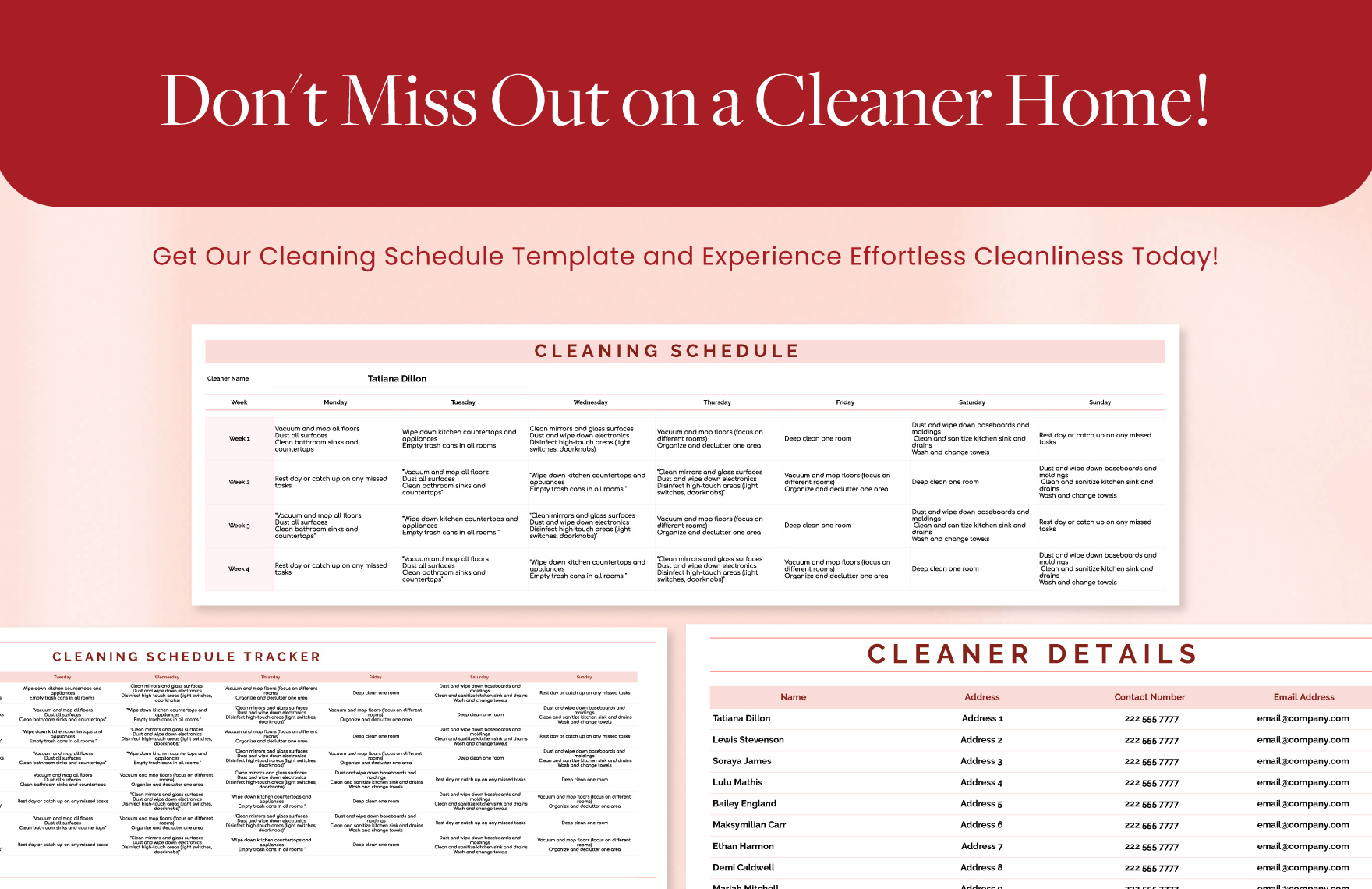 Cleaning Schedule Template - Download in Excel, Google Sheets