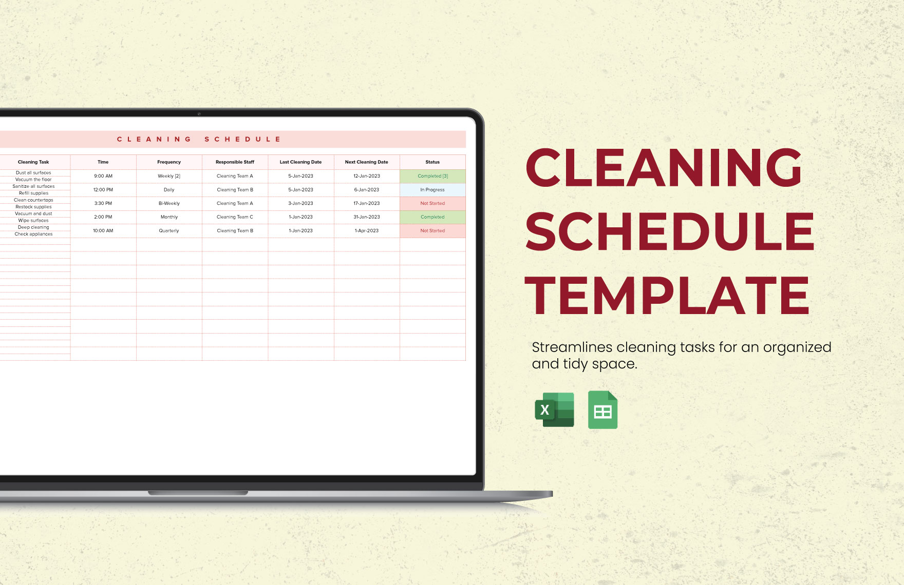 Cleaning Schedule Template in Google Sheets FREE Download