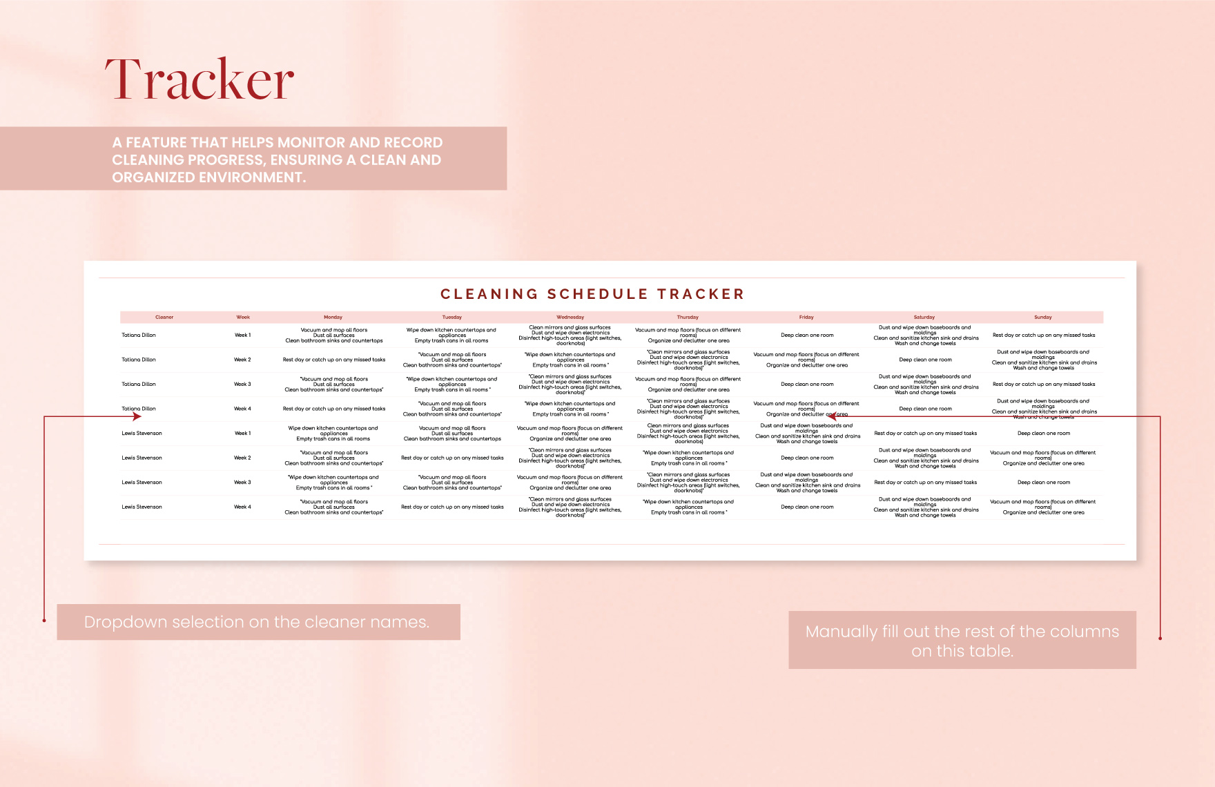 Cleaning Schedule Template - Download in Excel, Google Sheets ...