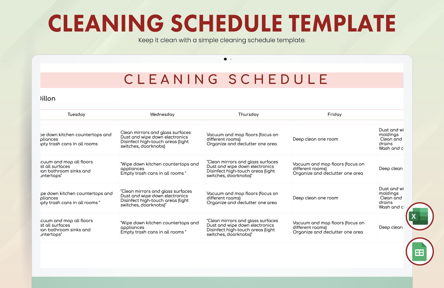 Cleaning Schedule Template