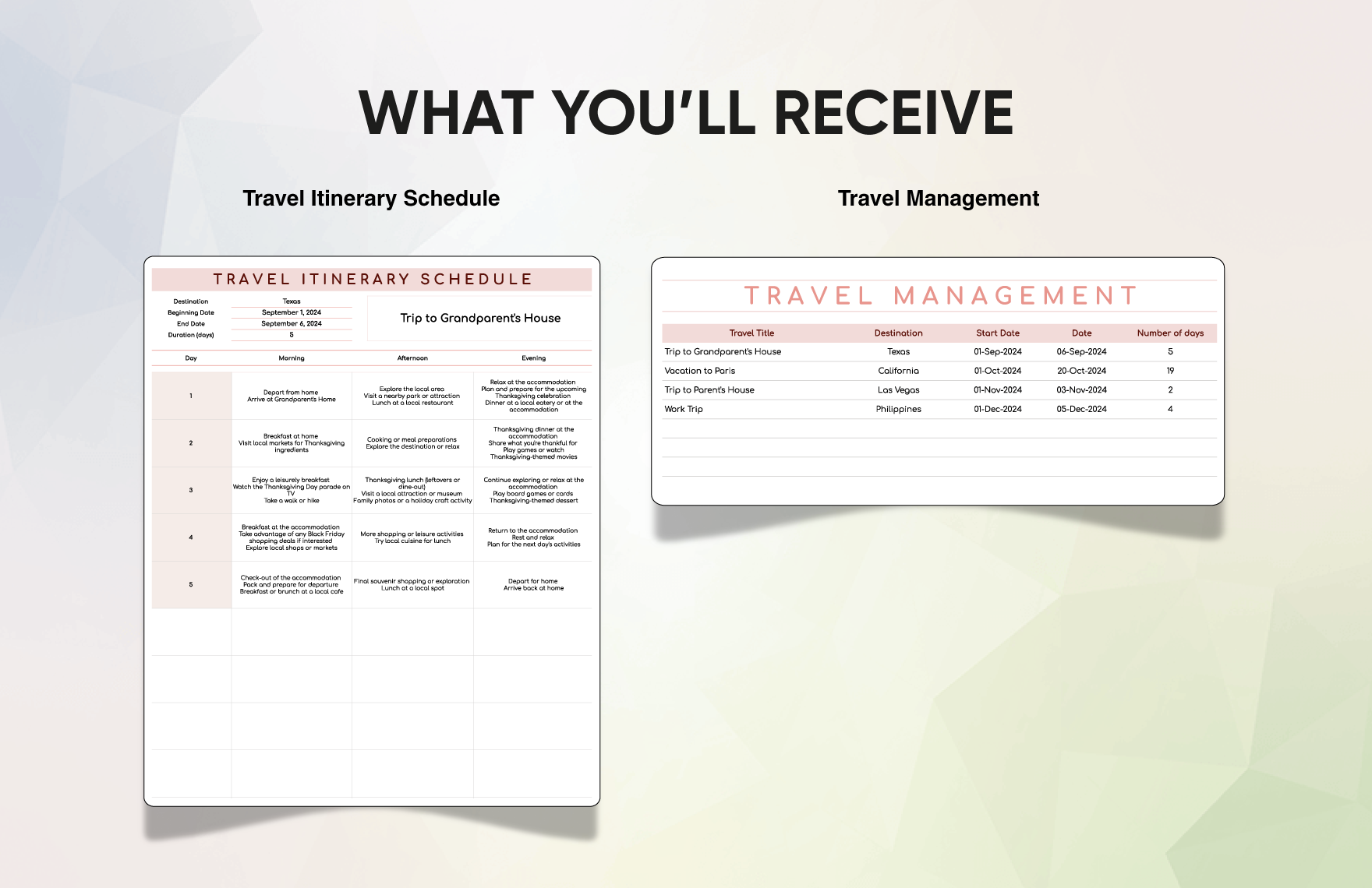 Travel Itinerary Schedule Template