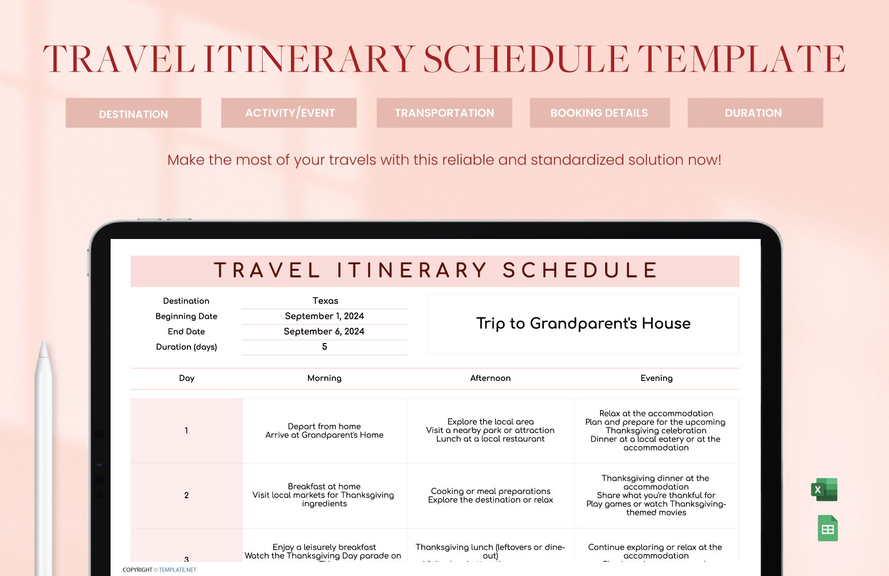 Travel Itinerary Schedule Template