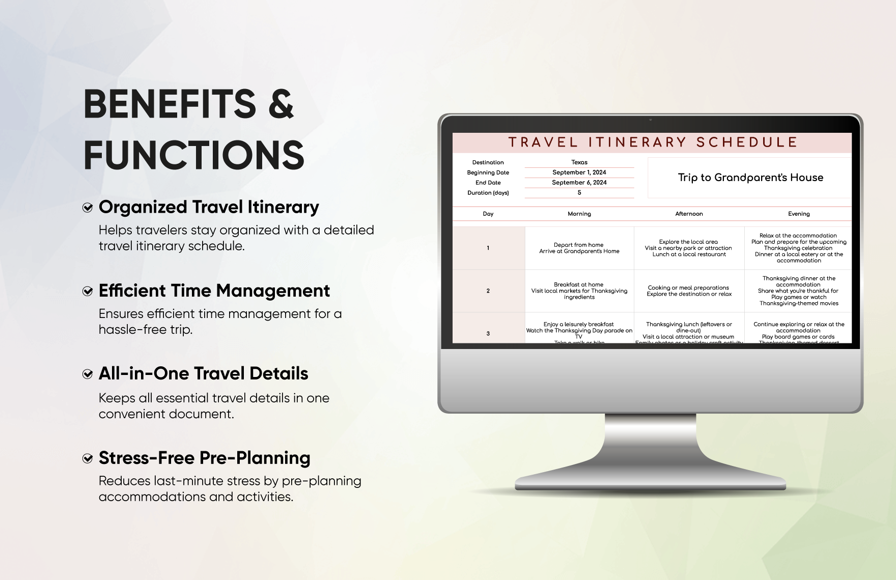 Travel Itinerary Schedule Template