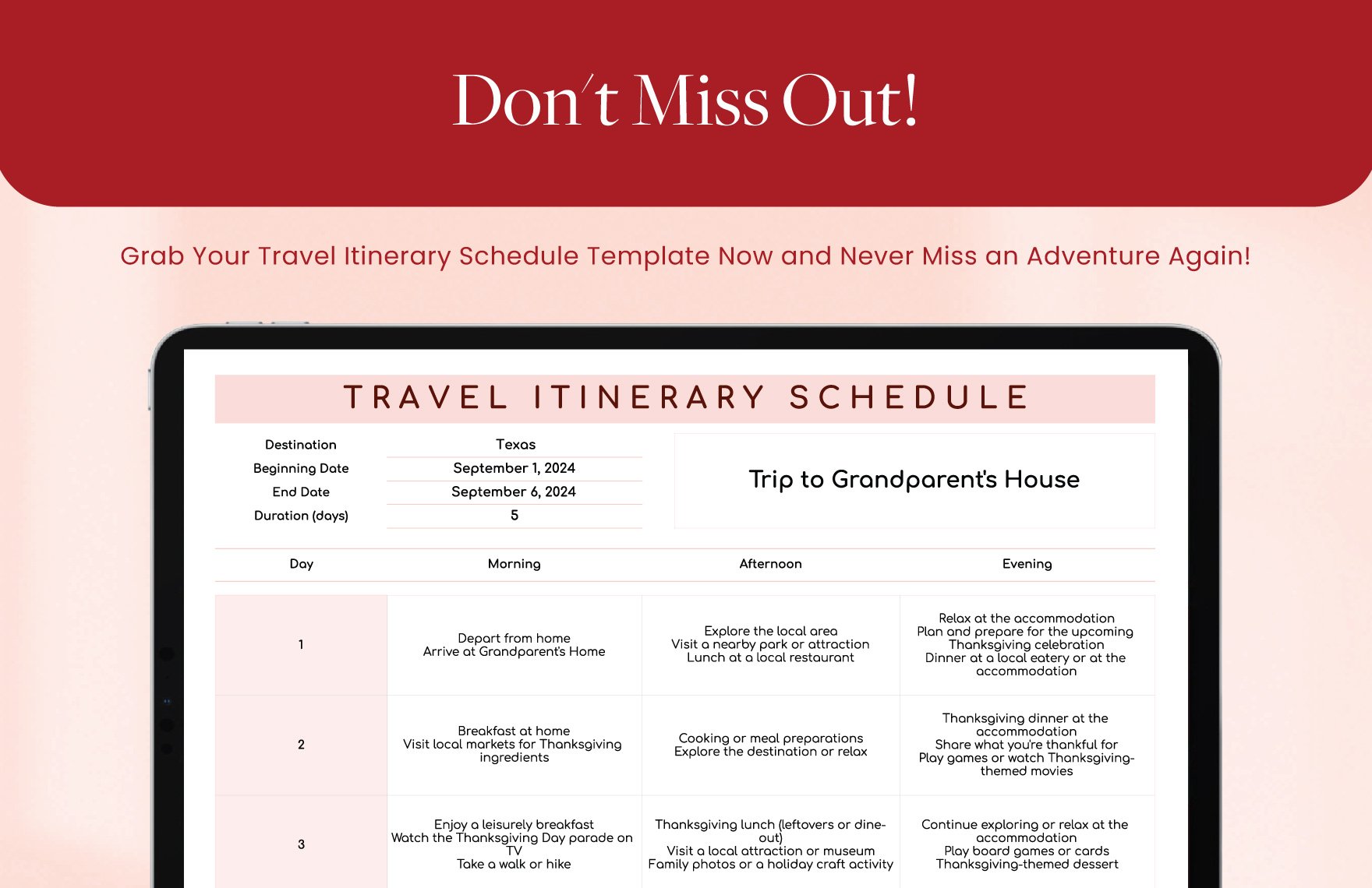 Travel Itinerary Schedule Template