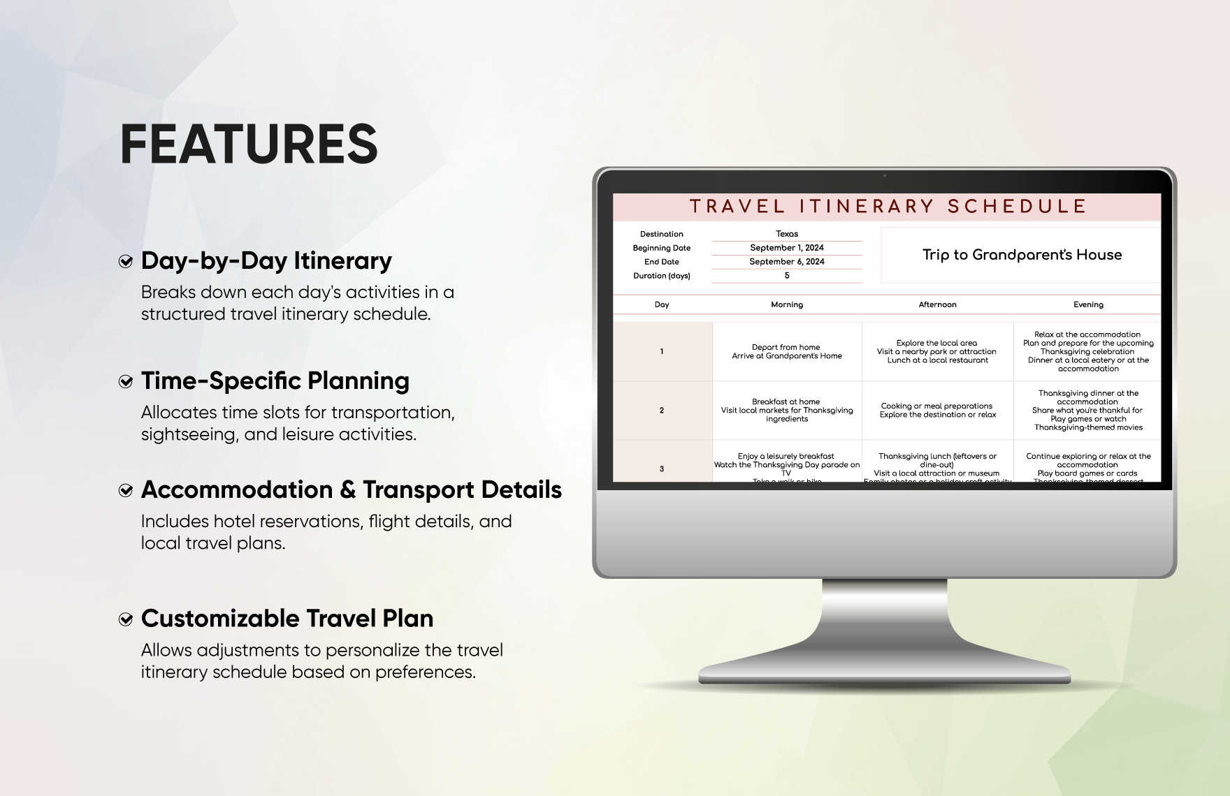 Travel Itinerary Schedule Template