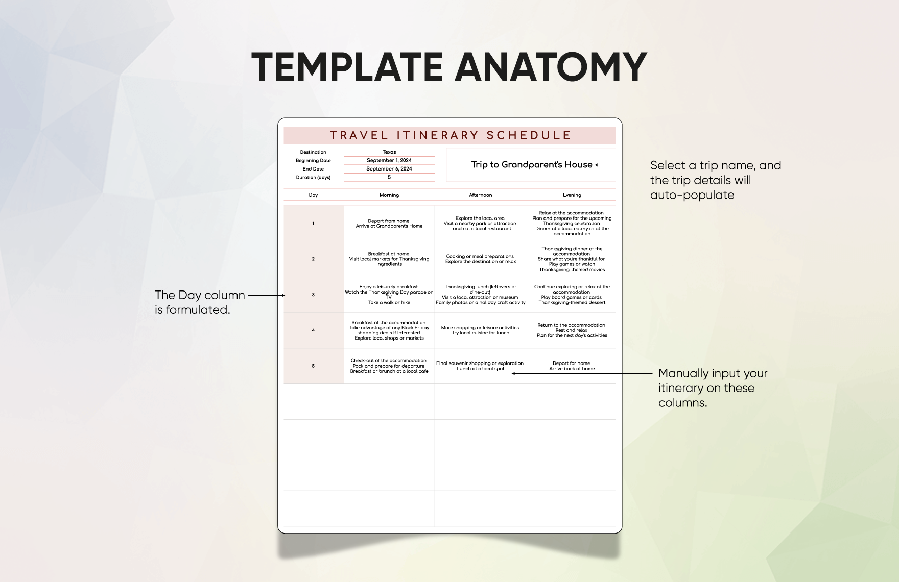 Travel Itinerary Schedule Template