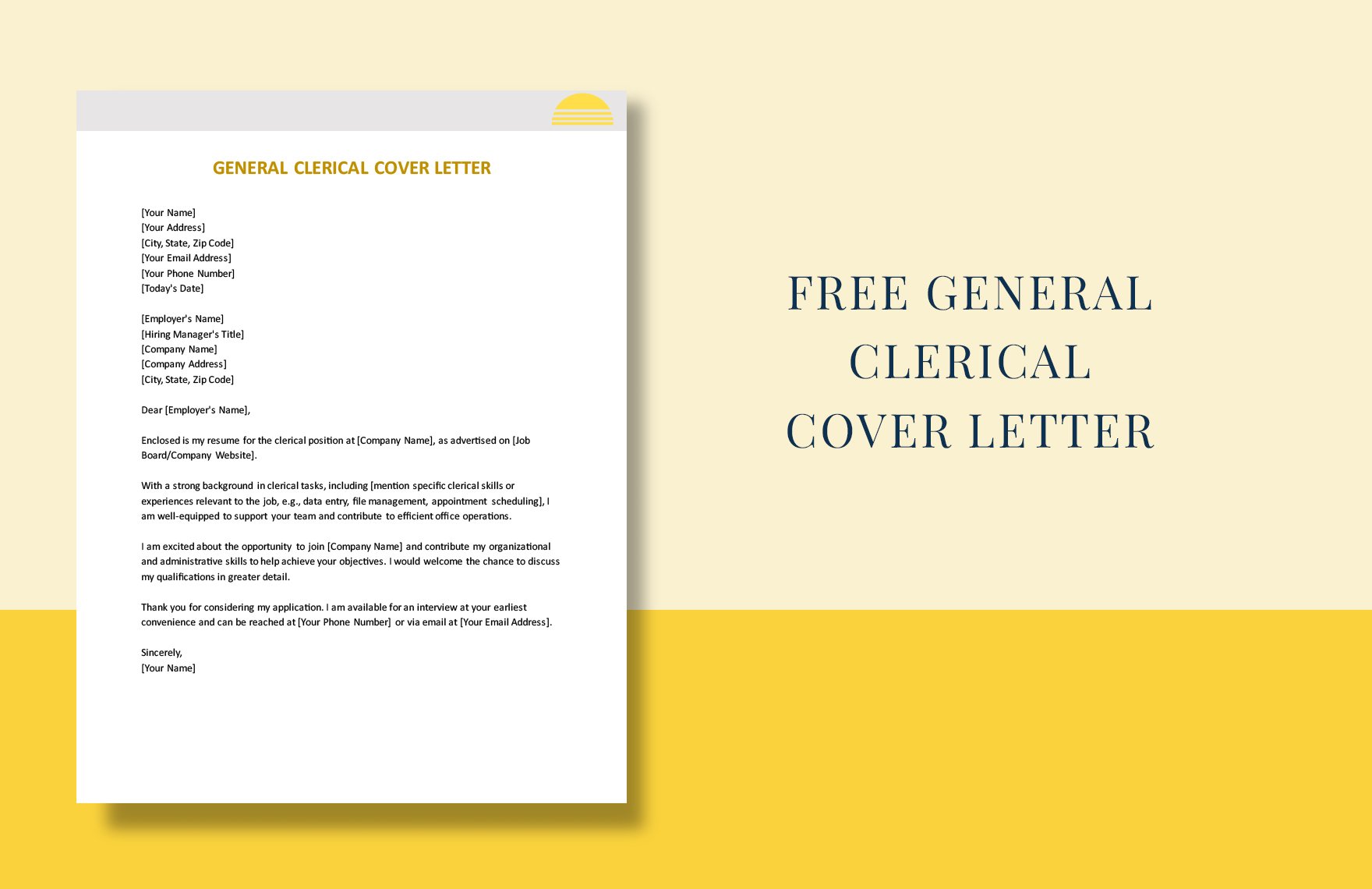 General Clerical Cover Letter in Word, Google Docs, PDF