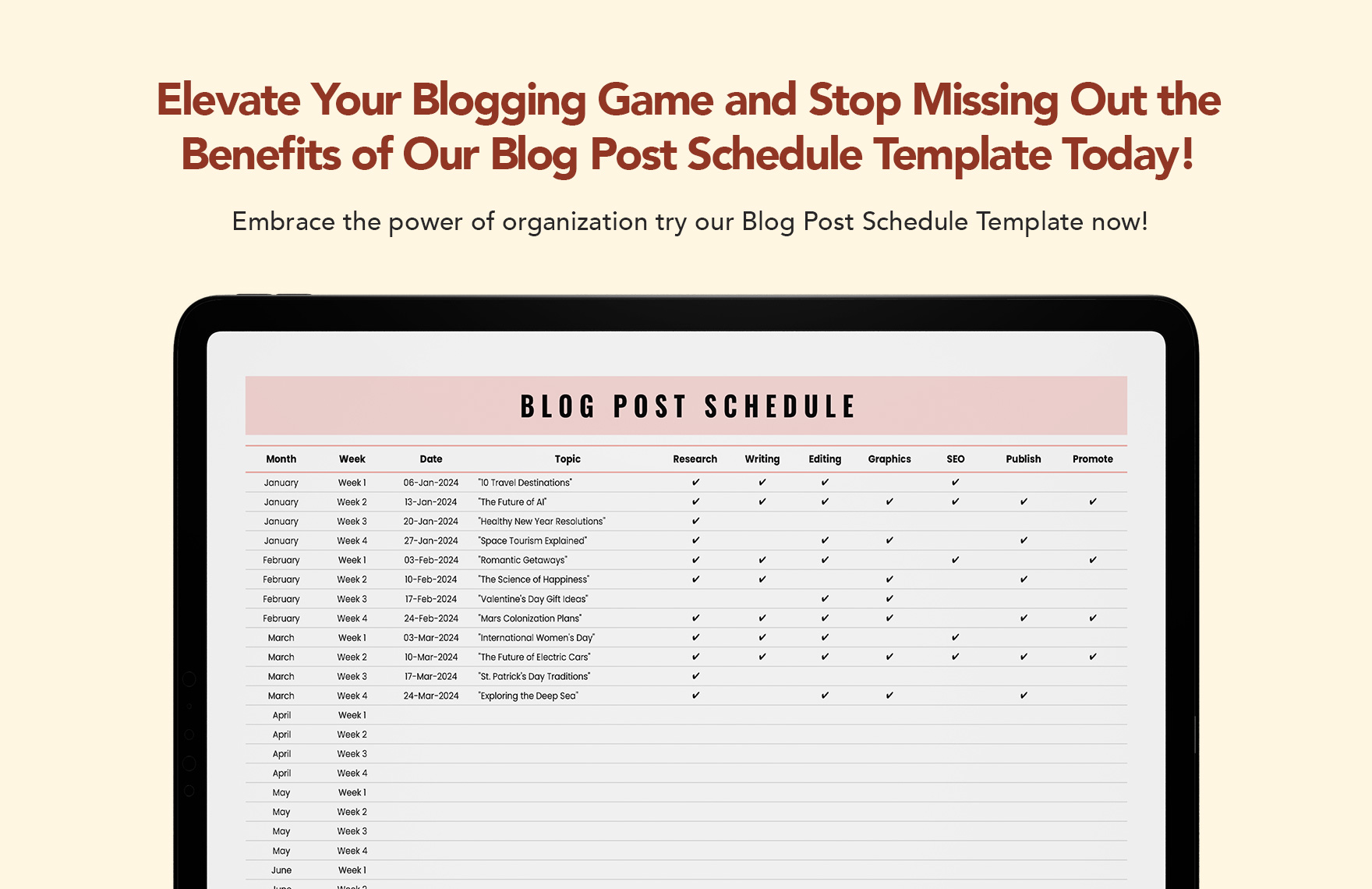 Blog Post Schedule Template