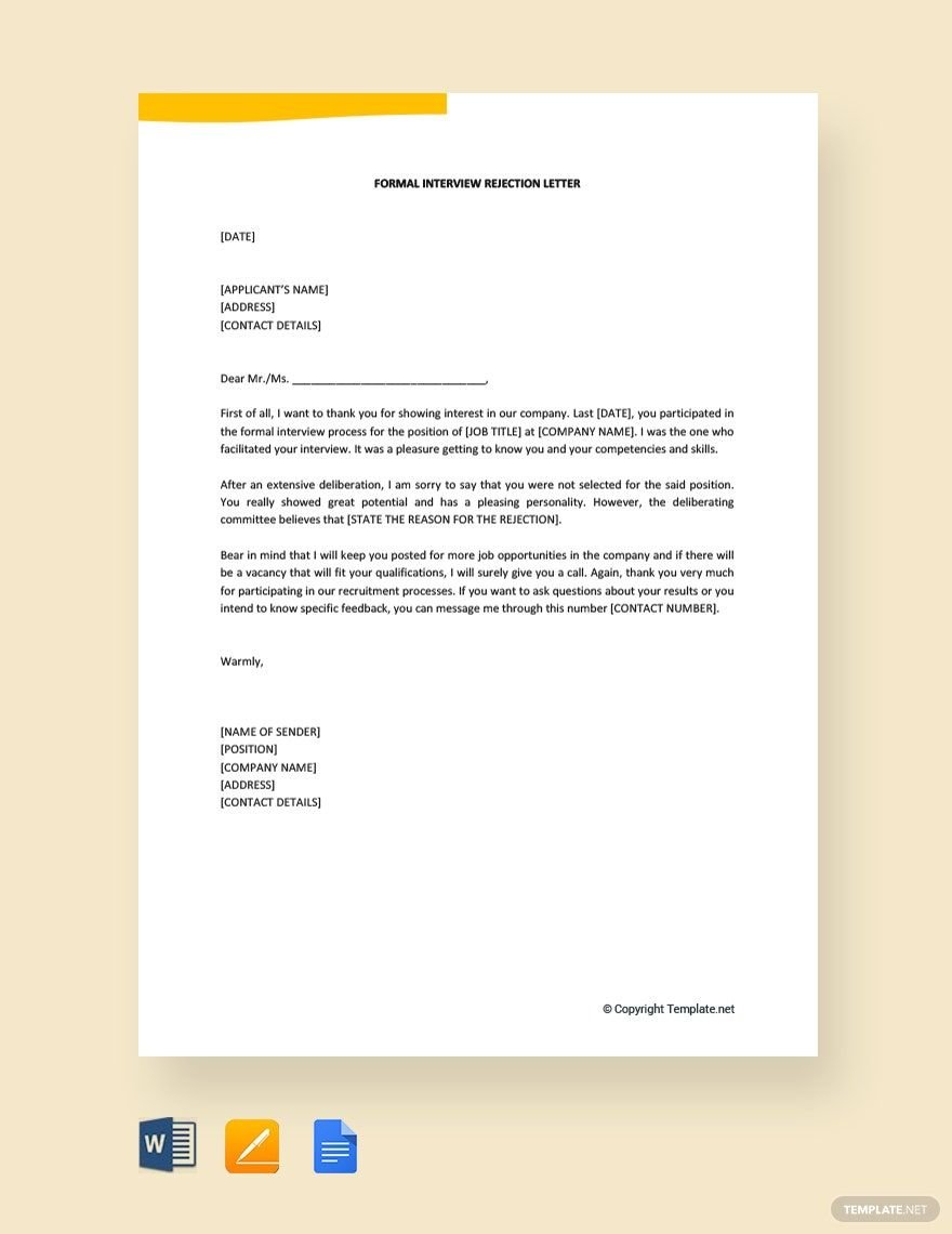 Free Formal Interview Rejection Letter