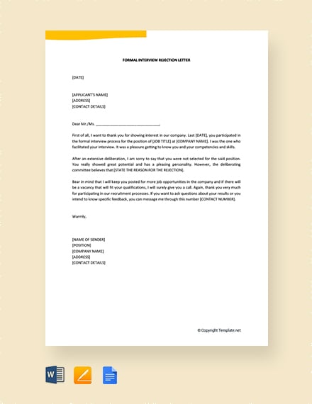 Formal Interview Rejection Letter