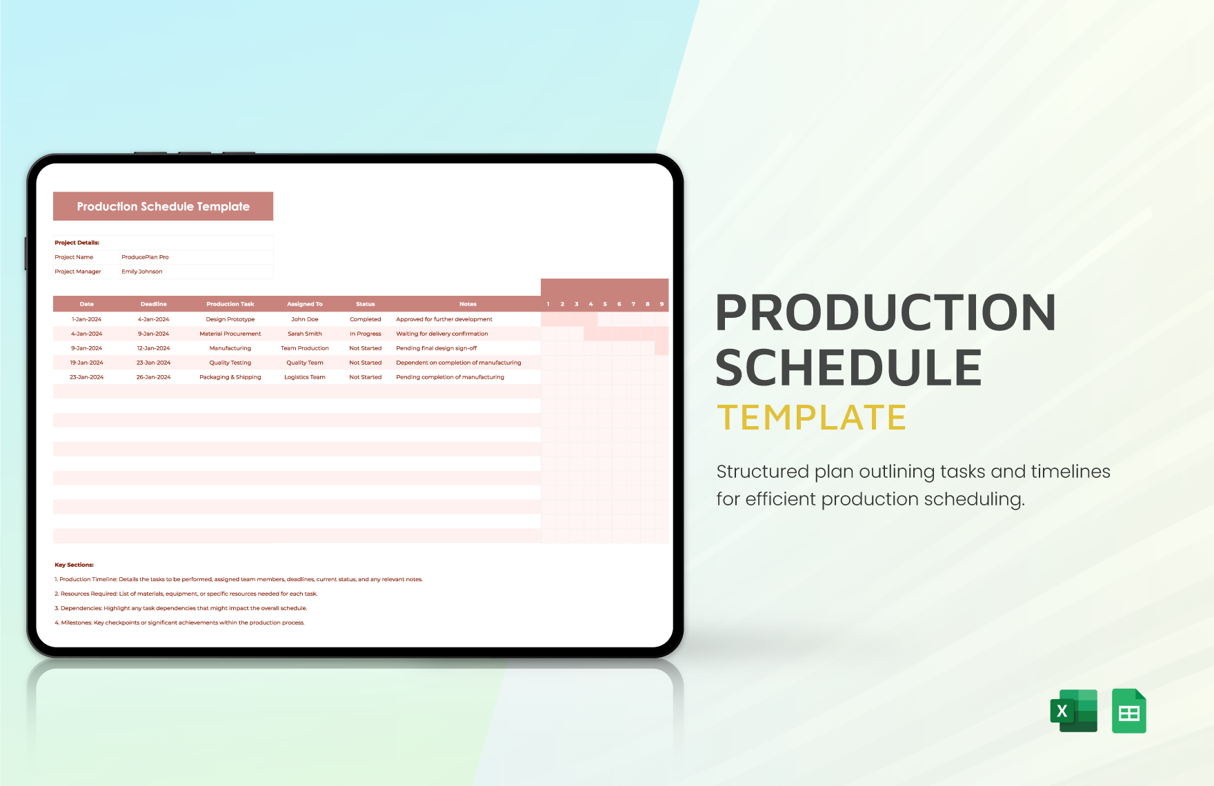 Free Production Schedule Template in Excel, Google Sheets