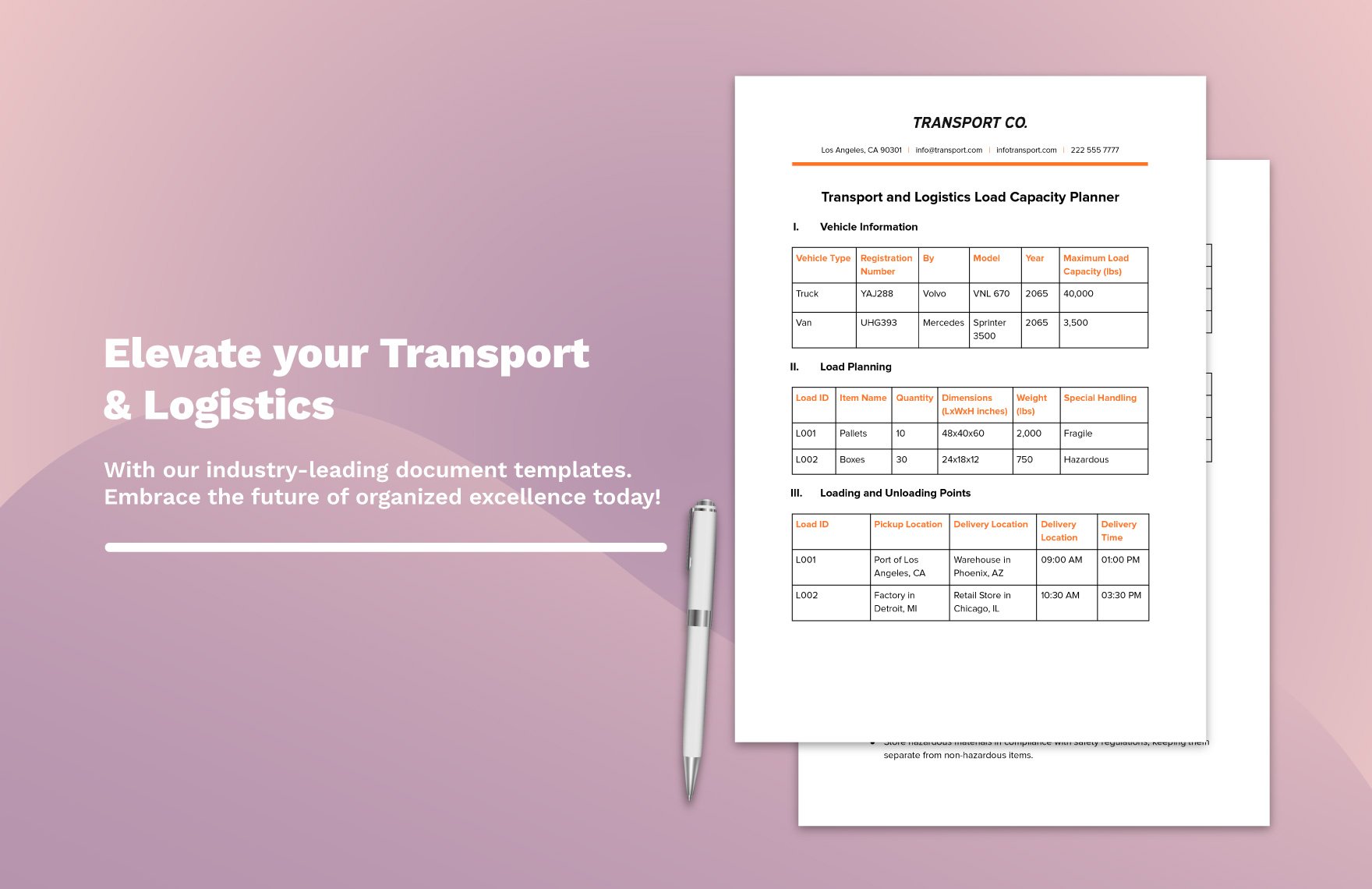 Transport and Logistics Load Capacity Planner Template