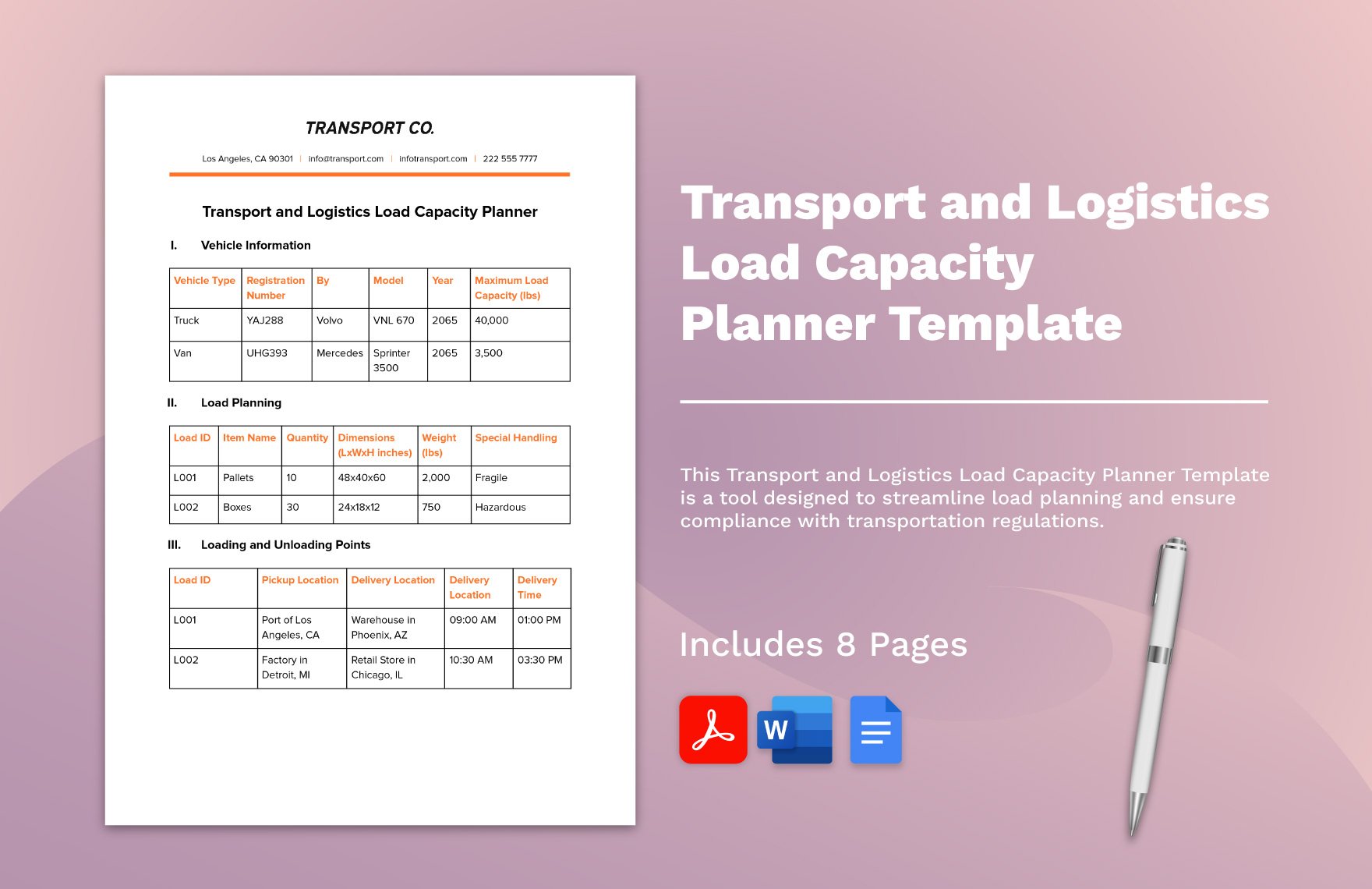 Transport and Logistics Load Capacity Planner Template
