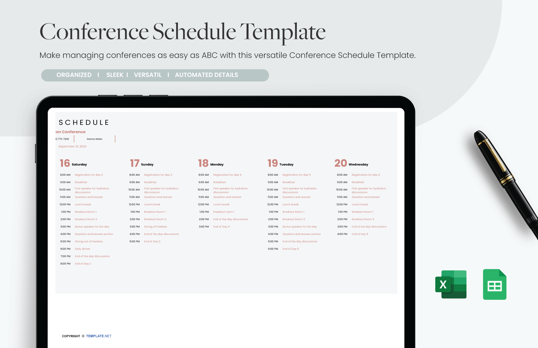 Conference Schedule Template Download in Excel, Google Sheets