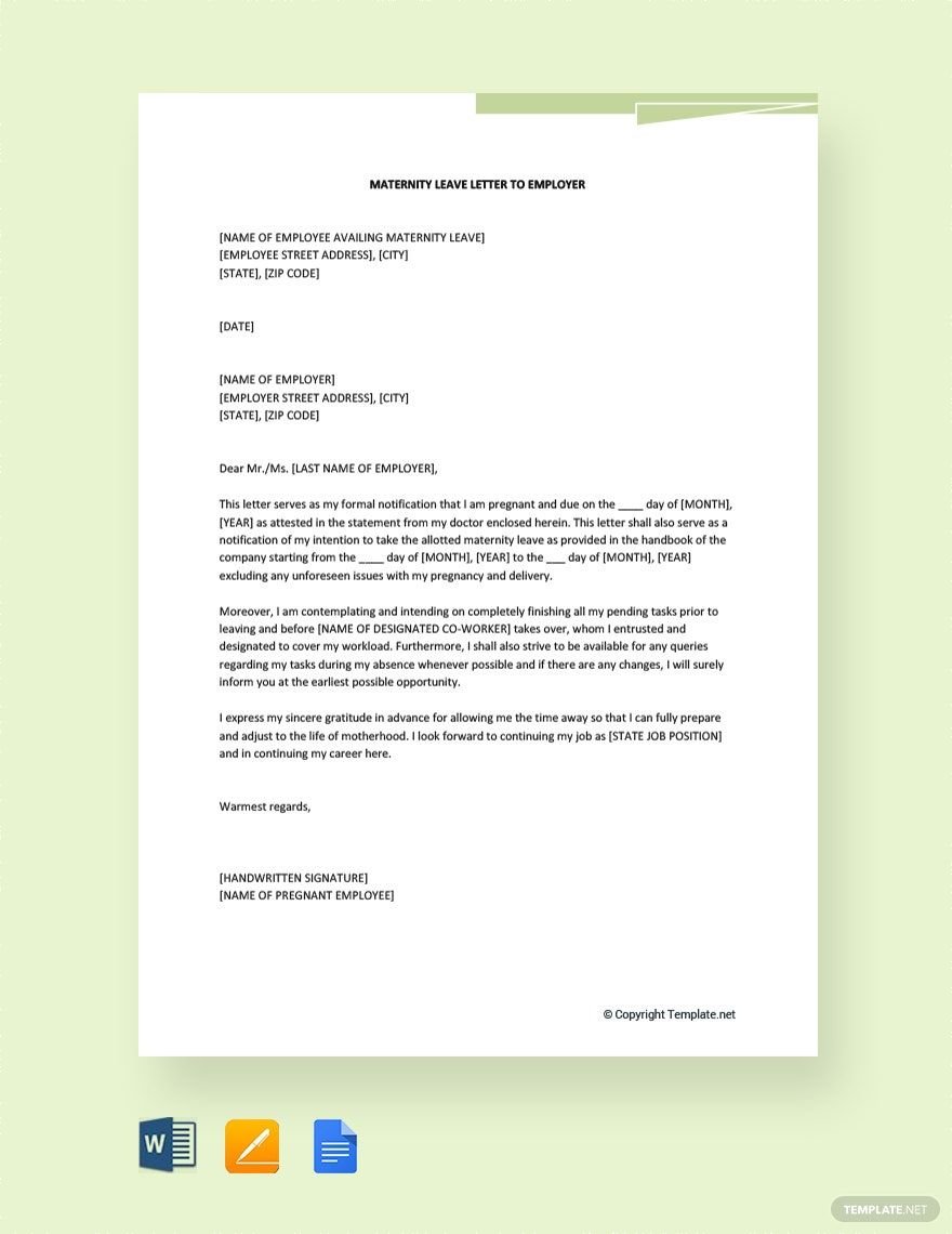 Free Maternity Leave Letter to Employer Template