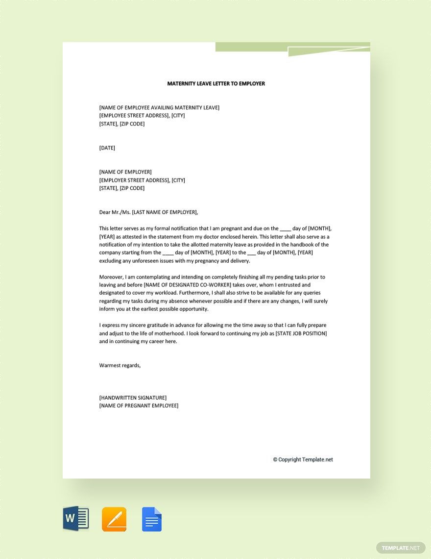 Free Maternity Leave Letter to Employer Download in Word, Google Docs