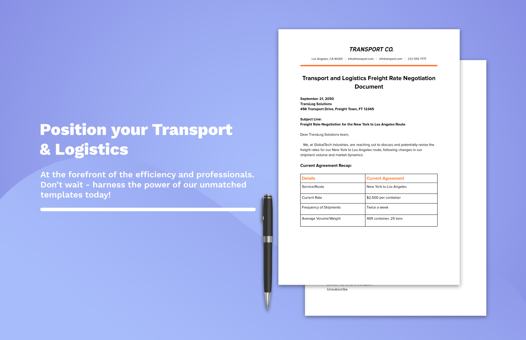 Transport and Logistics Freight Rate Negotiation Document Template