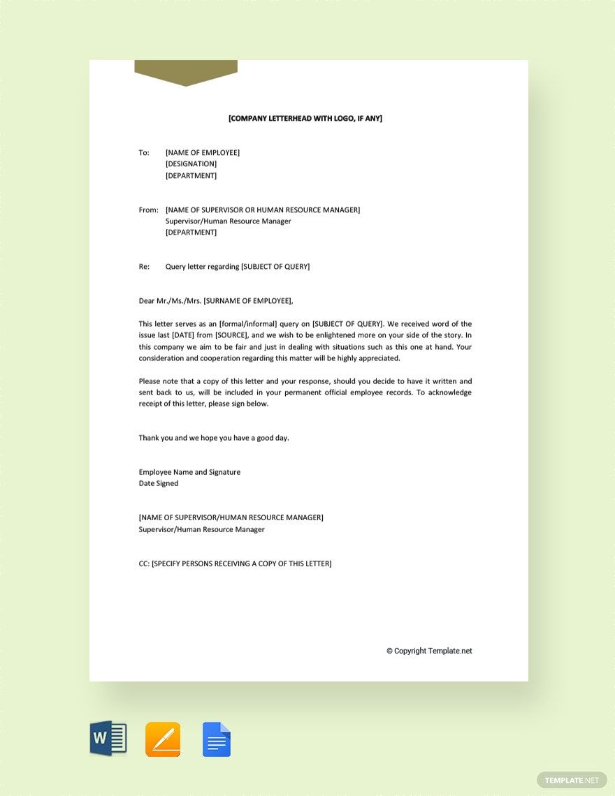 Query Letter Templates Word Format Free Download Template