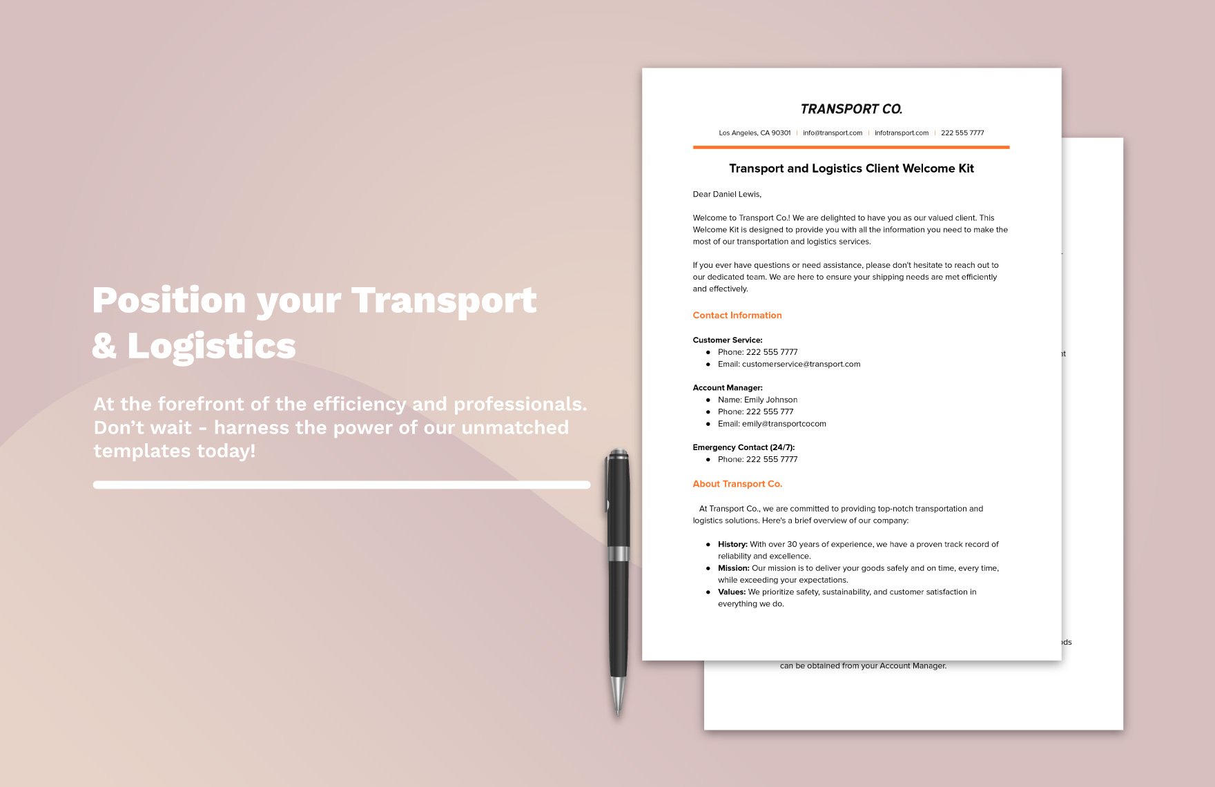 Transport and Logistics Client Welcome Kit Template