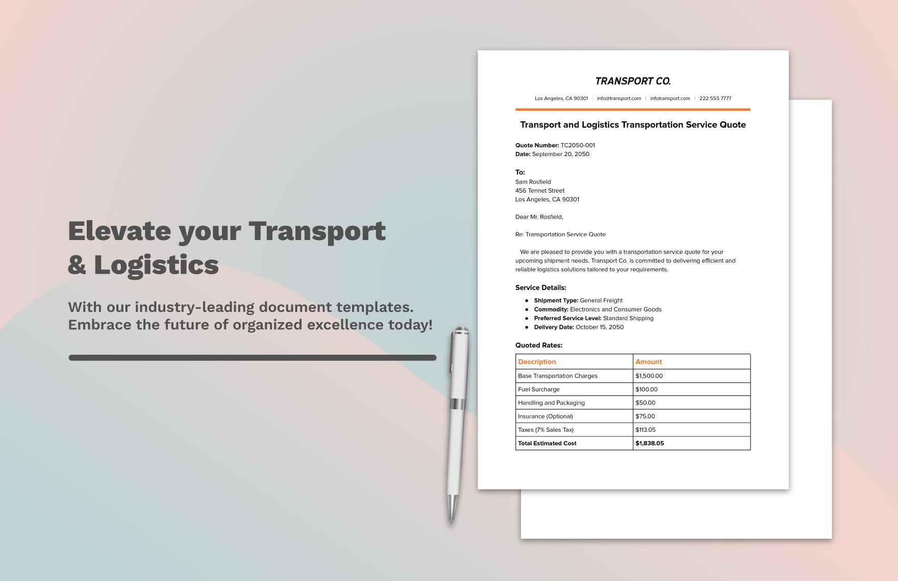 Transport and Logistics Transportation Service Quote Template