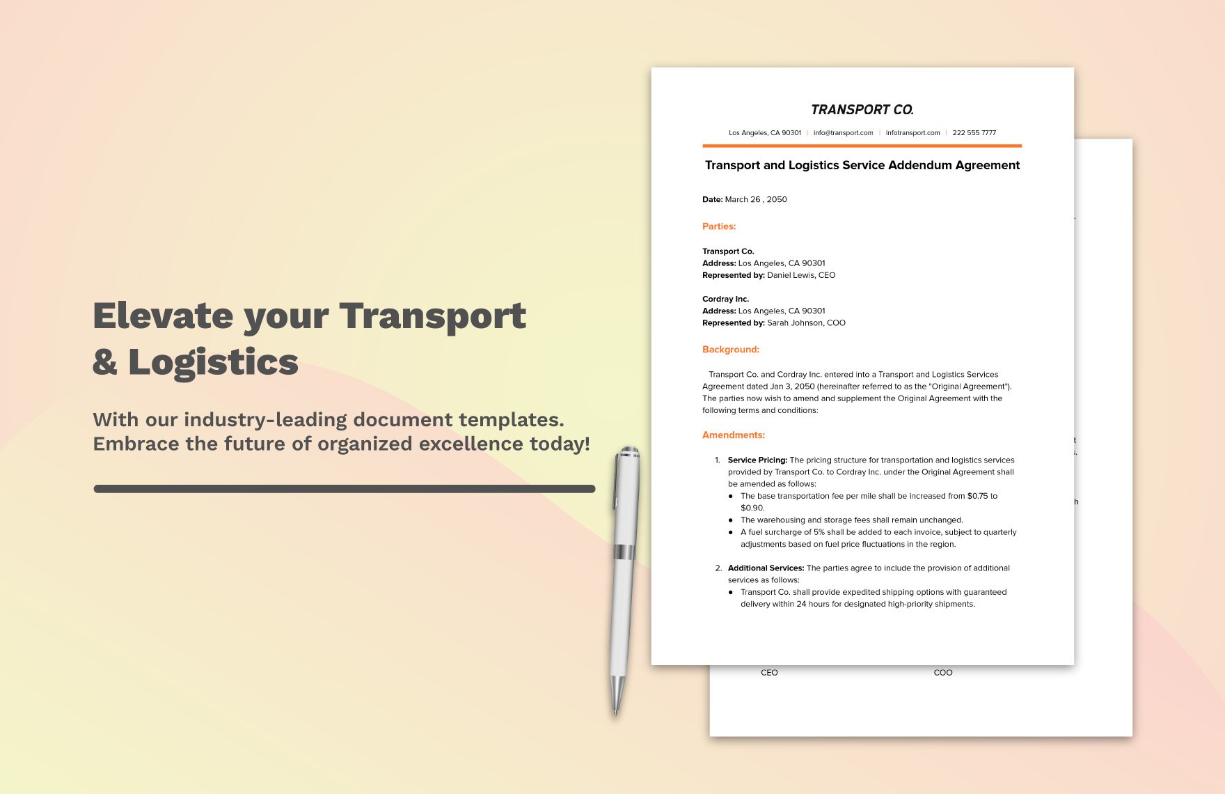 Transport and Logistics Service Addendum Agreement Template