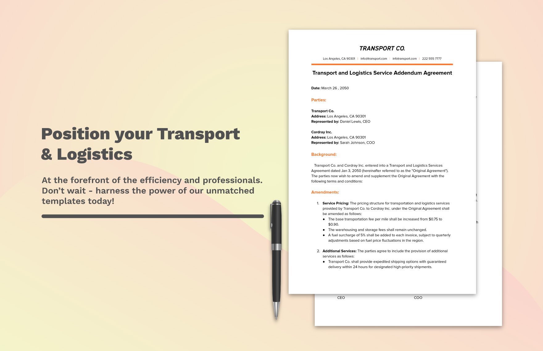 Transport and Logistics Service Addendum Agreement Template