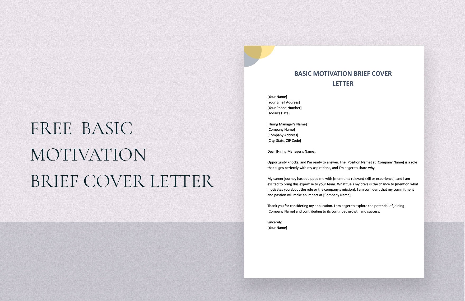 Basic Motivation Brief Cover Letter Template