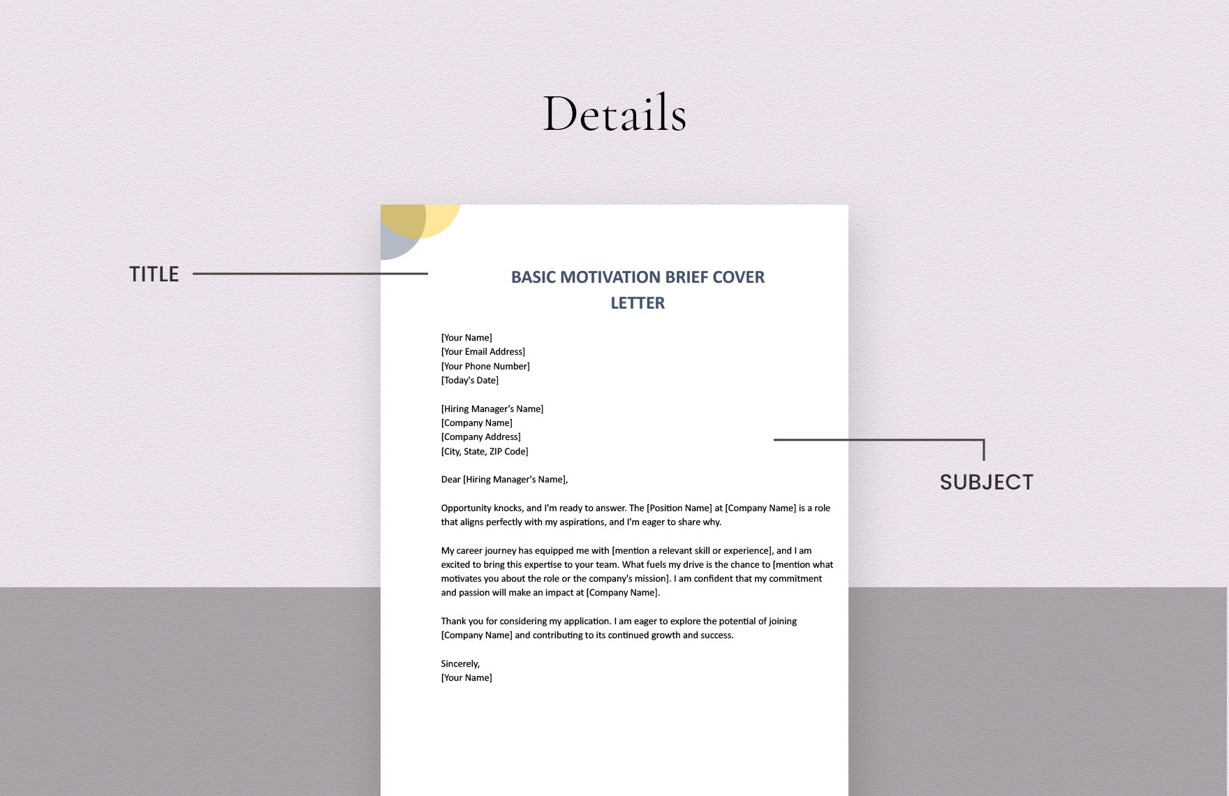 Basic Motivation Brief Cover Letter Template