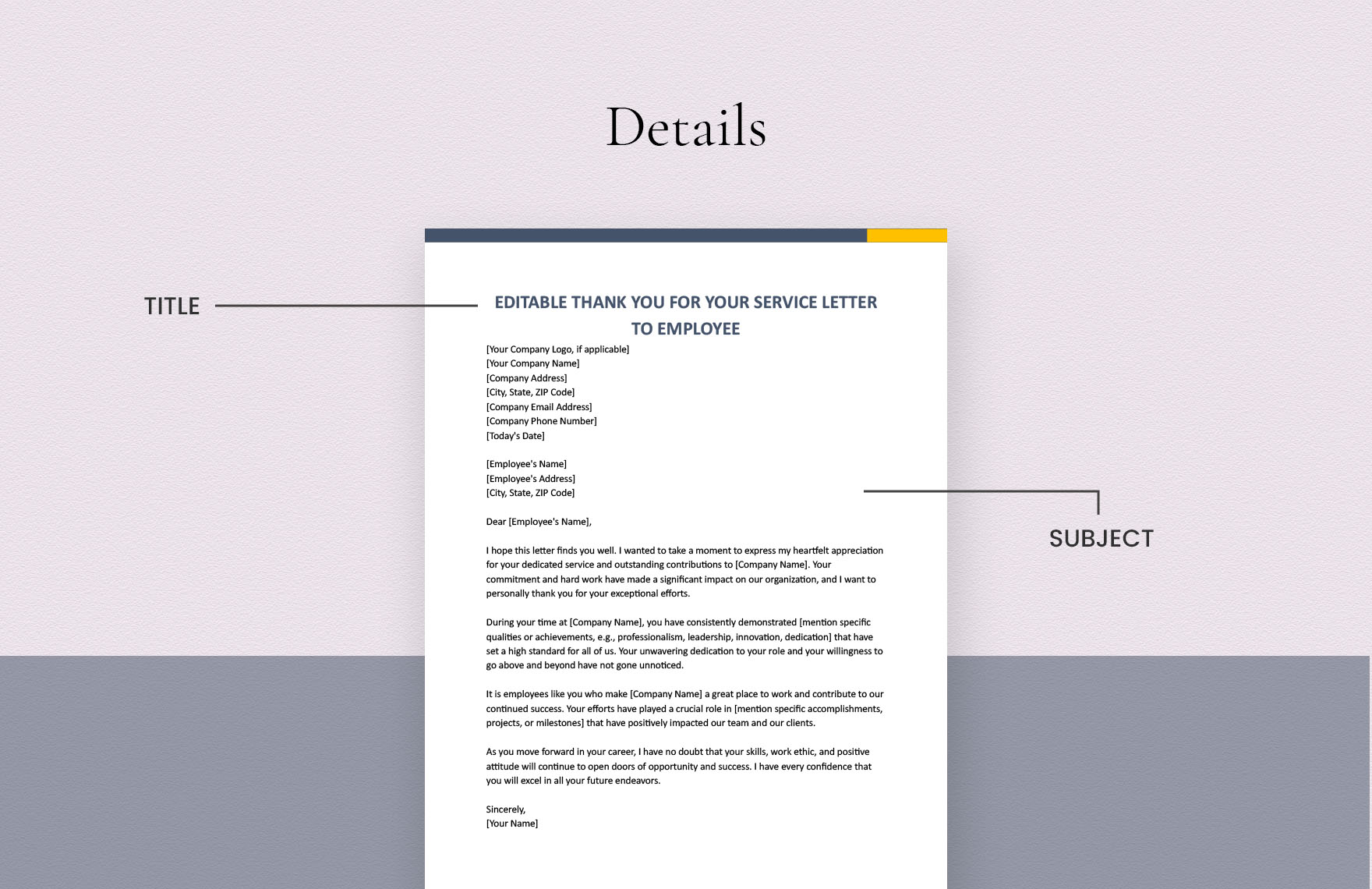 Editable Thank You For Your Service Letter to Employee Template