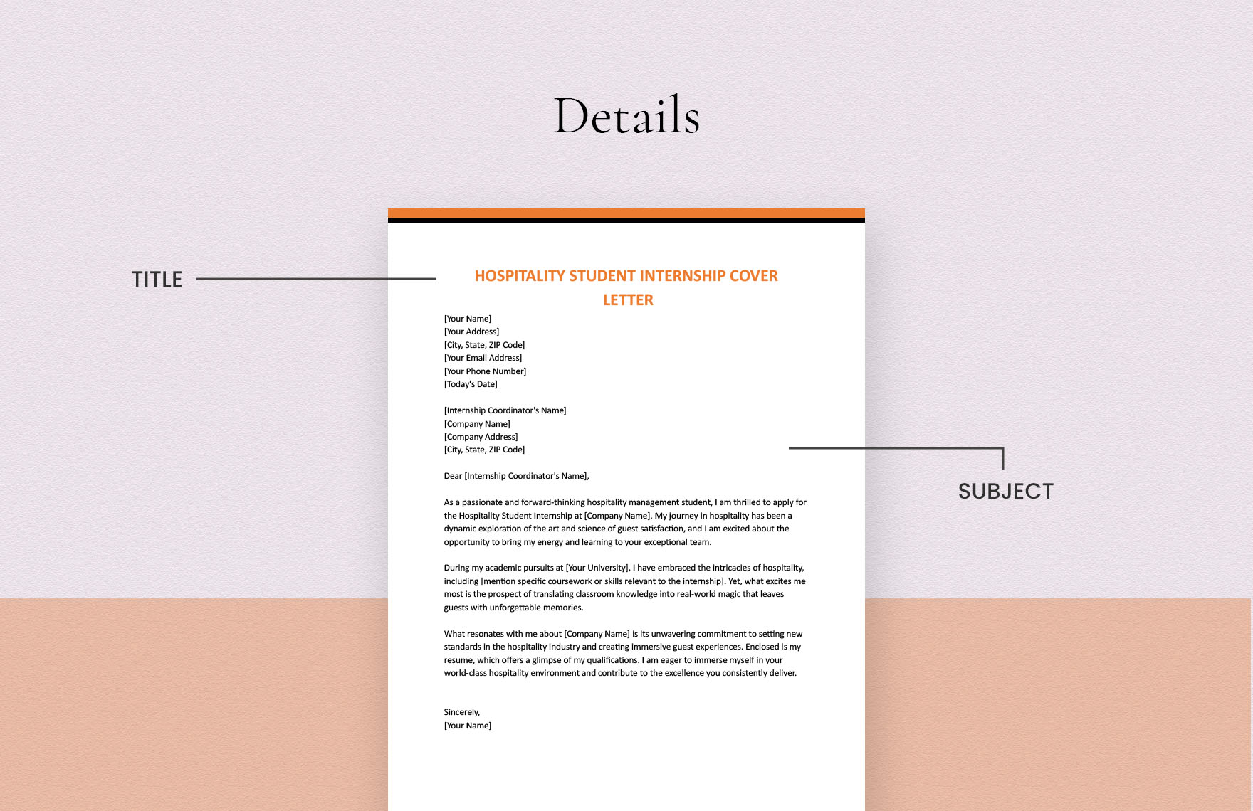 Hospitality Student Internship Cover Letter Template